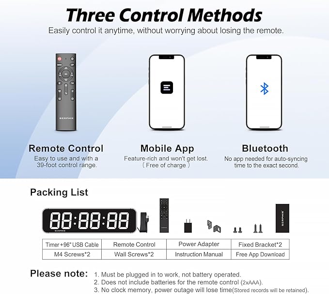 Reloj de Pared Digital Grande 15.2" con Control Remoto y App miniatura 6