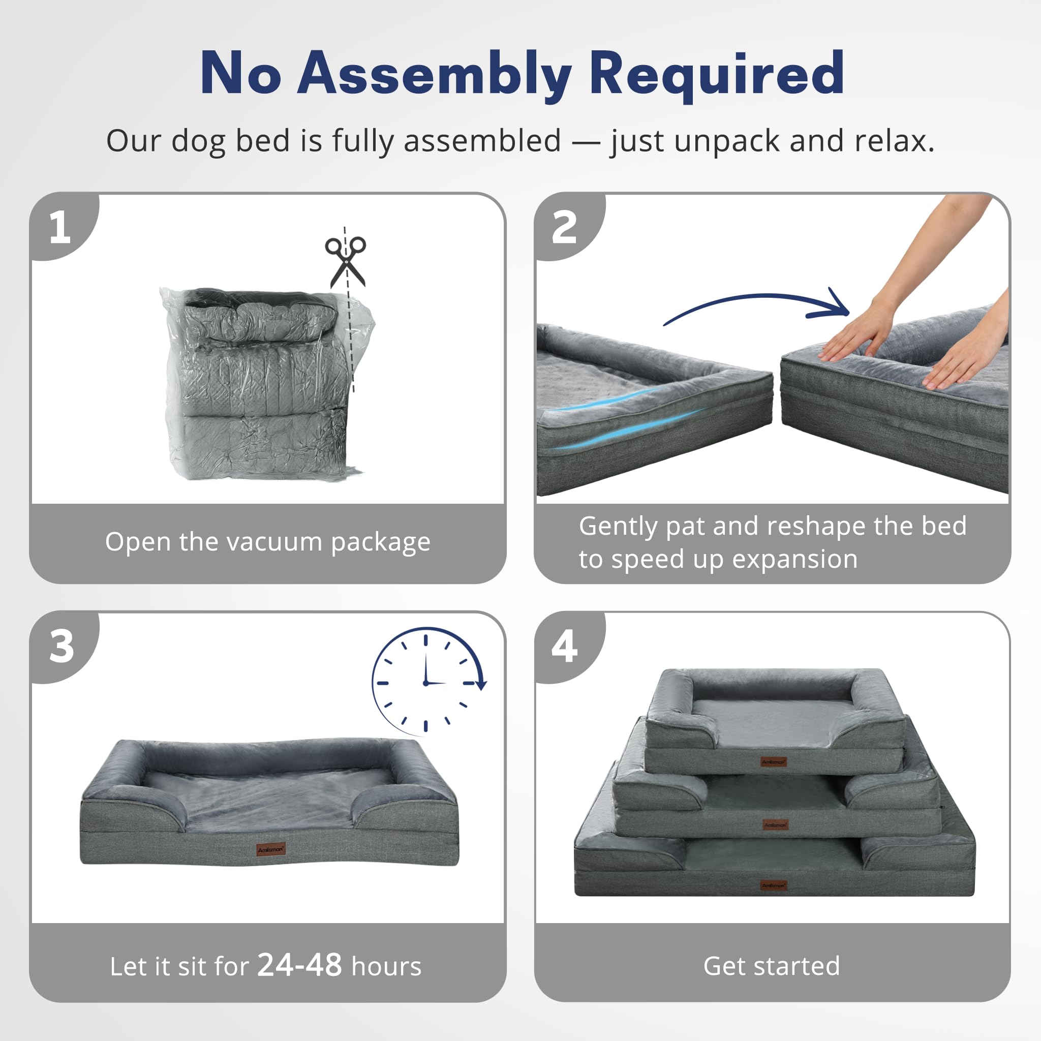 aodisman Orthopedic Dog Beds for Large Sized Dogs, Waterproof Memory Foam Big Size Pet Bed with Sides,Comfort Thick Egg-Crate Foam,Dog Couch Bed,Washable Cover & Non-Slip Bottom,Grey - image 2