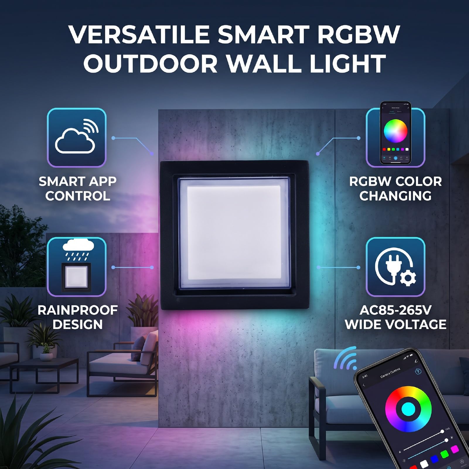 Applique Murale LED D'extérieur, 10 W RGBW, Aluminium, étanche à