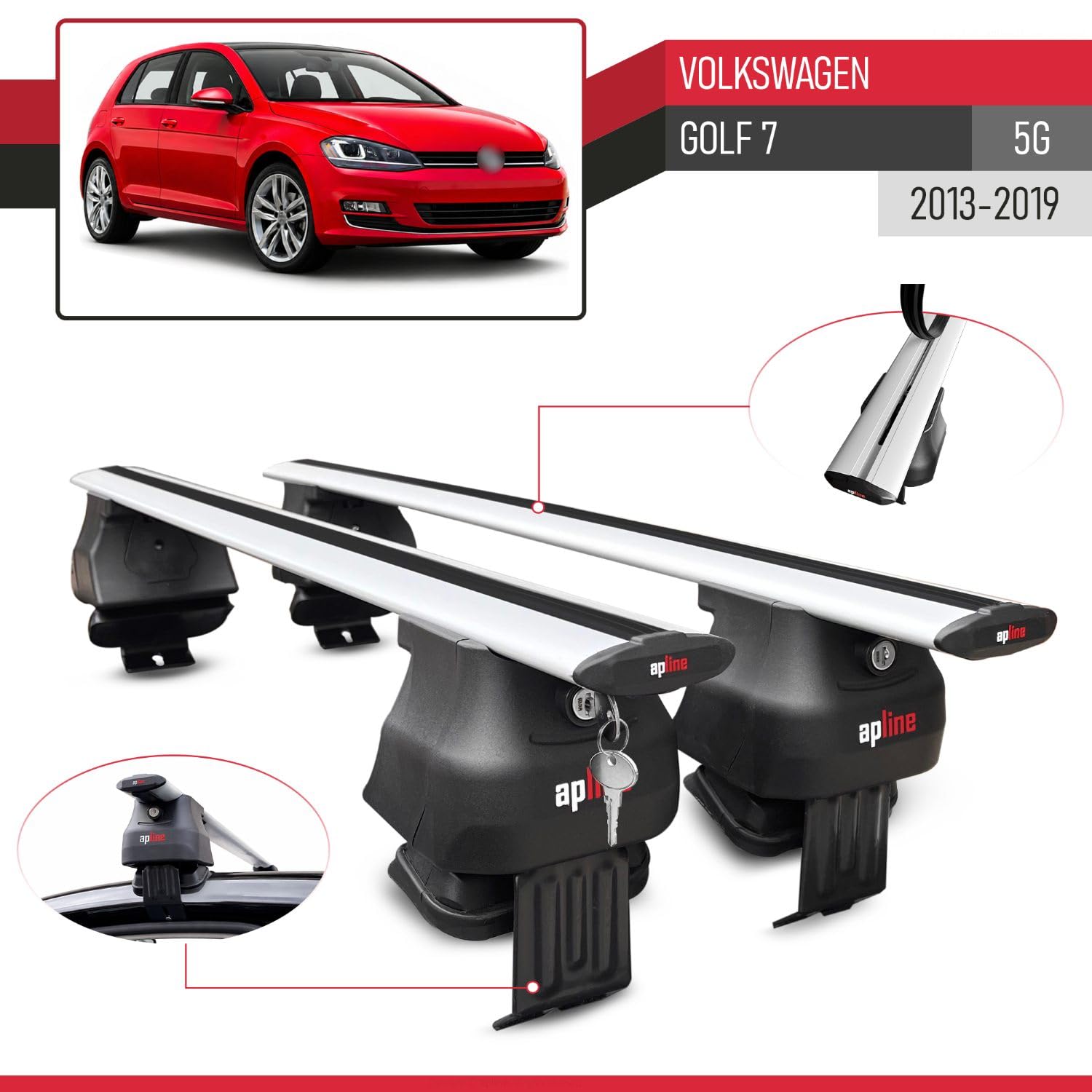 Compatible con Volkswagen Golf 7 (5G) 2013-2019 Ace-4 Barras de Techo Auto Portaequipajes Barras Transversales Gris Aluminio 2 Barras