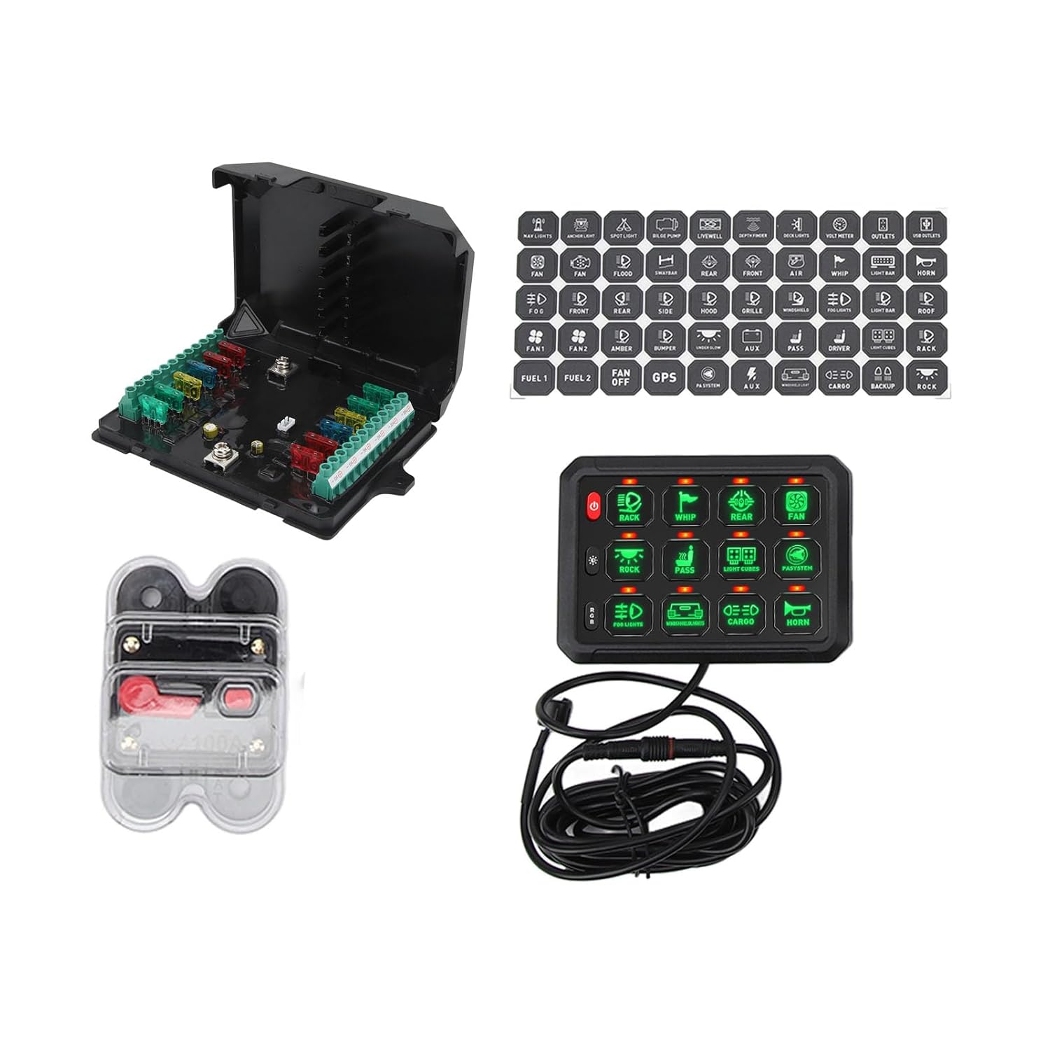 12 Gang Switch Panel, CNC Machined Aluminum RGB LED IP65 Water Proof Multifunction Toggle Switch with 5 Brightness Adjustment, for Truck Boat SUV ATV UTV Offroad Marine