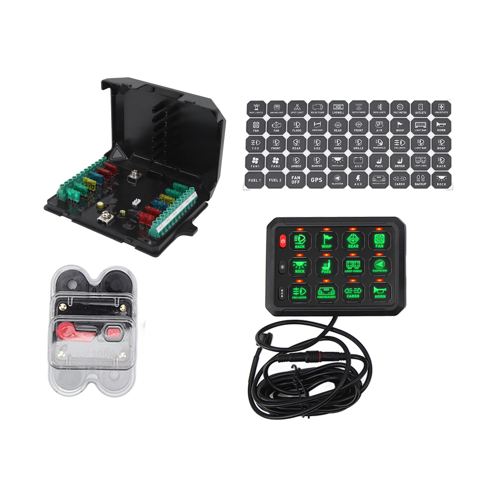 12-grupowy panel przełączników, wodoodporny kontroler kolorów RGB IP65 12V do 24 V do ciężarówki, łodzi, off-road, ATV, UTV, SUV, IP65, aluminium obrabiane CNC