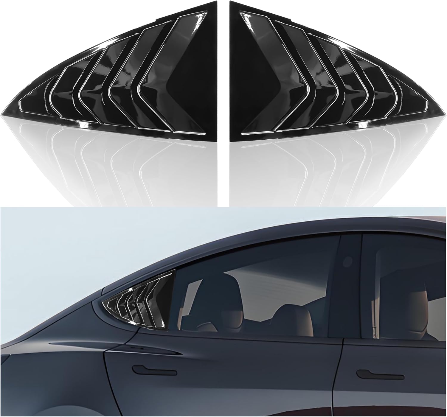 Rear Side Window Shutter, Compatible with Tesla Model 3 Sedan 2017–2024, Glossy Black Vent Window Scoop, Sport Style Exterior Trim (Not for Highland Edition)