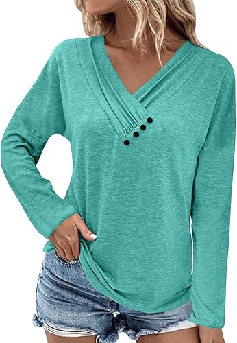 Blusas de manga larga para mujer, estilo casual, cuello en V, con botones, estampado floral vintage, ajuste holgado