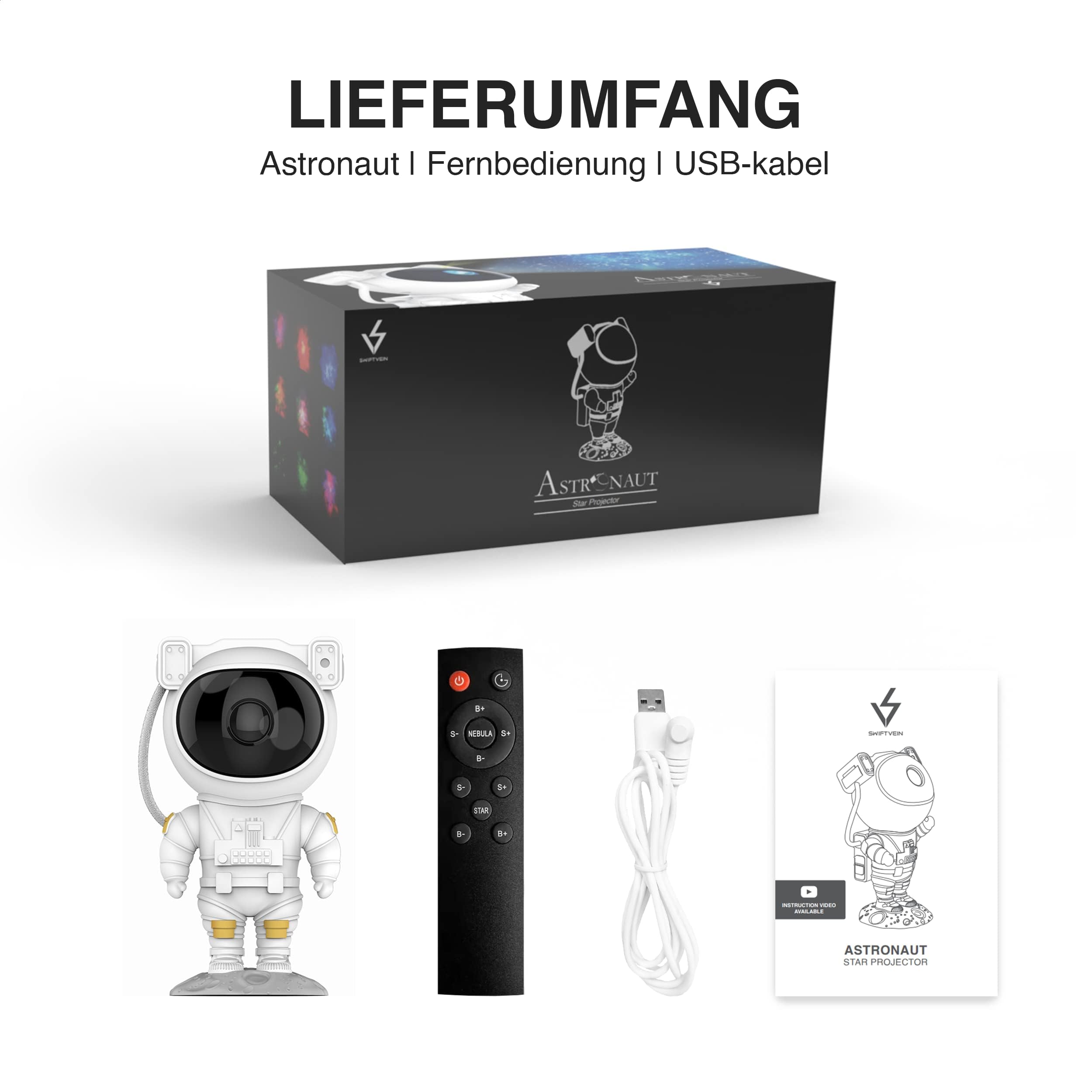 SWIFTVEIN LED Starry Sky Projector Astronaut, Luz de la Galaxia con Control Remoto y Temporizador, Proyector de Estrellas para Niños y Adultos, Smart Star Projector White, Starlight Projector