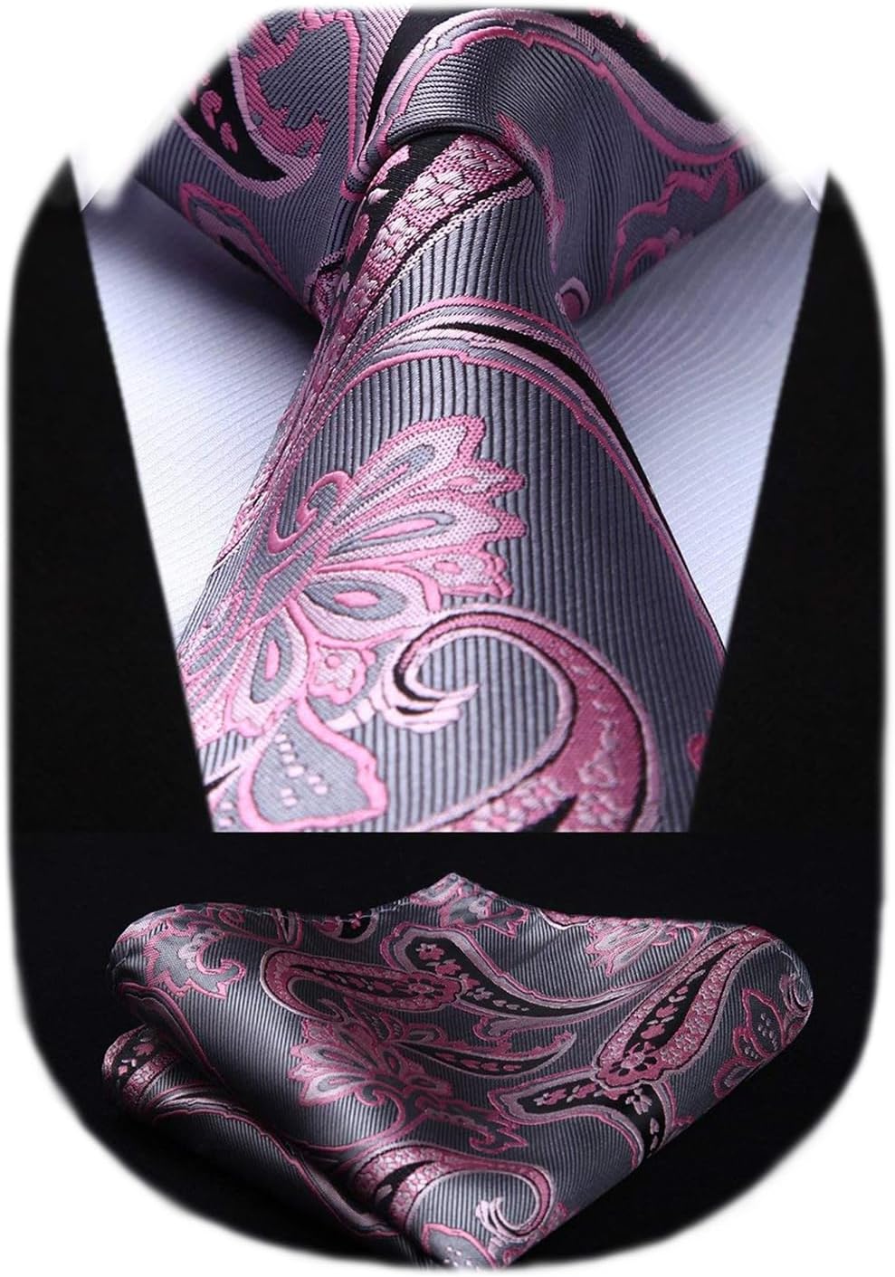 HISDERNPaisley Ties for Men Extra Long Floral Ties Handkerchief Classic Woven 63 Inches Necktie and Pocket Square Set Wedding