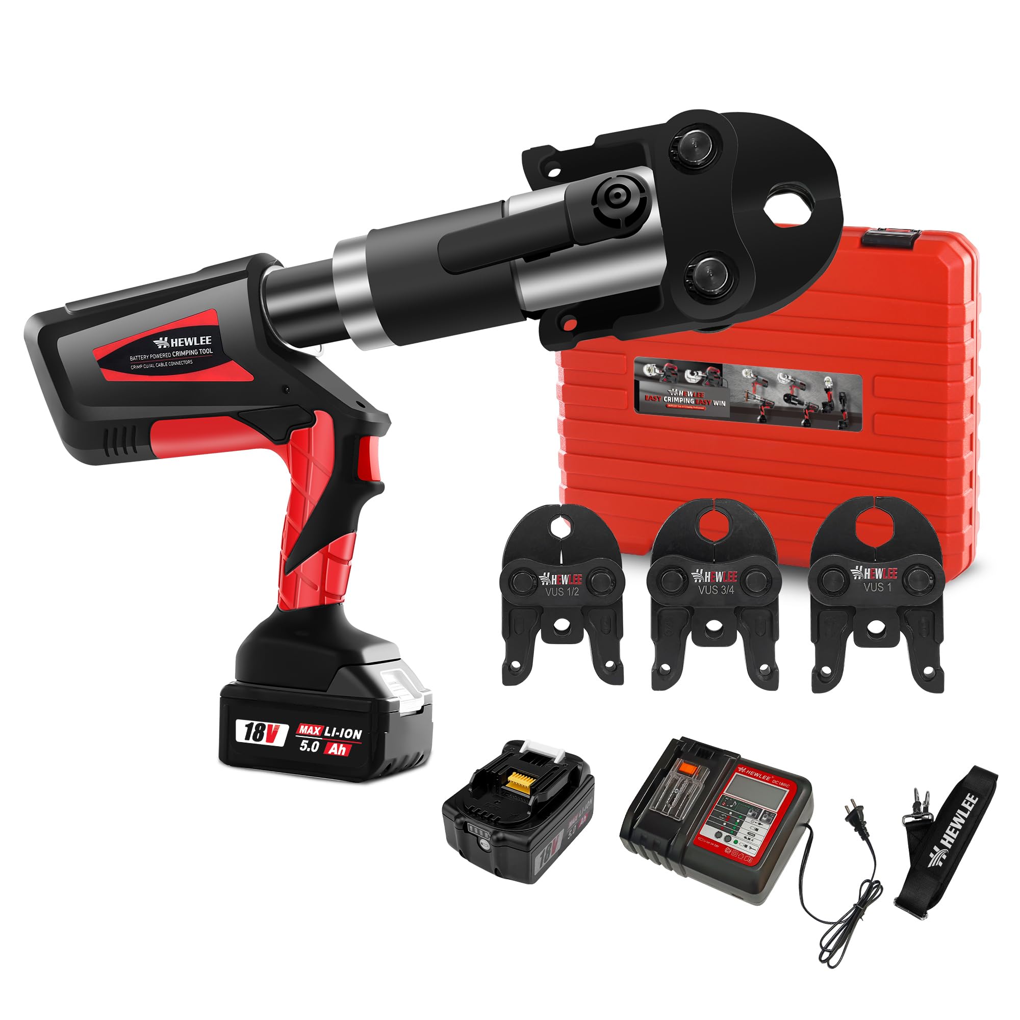 HHEWLEE Pro Press Copper Crimping Tool Hydraulic for Domestic and Industrial 5.0Ah*2 Battery Powered, US Standard 1/2", 3/4", 1" Copper Pipe Stainless