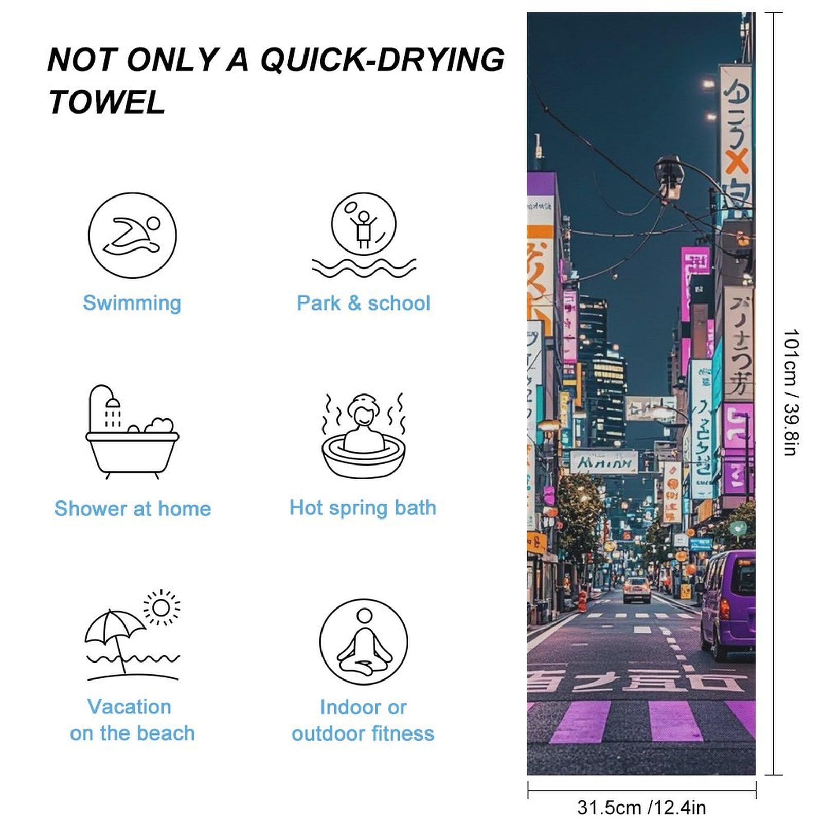 FHESDCW Purple Tokyo Streets Towel Quick Dry Ice Towels for Hot Weather Breathable Camping Towels Sweat Super Absorbent Bathroom Towel for Gym Yoga Pilates Exercise