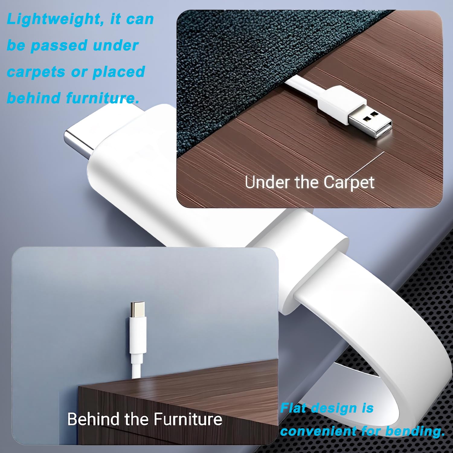 Cavo di alimentazione USB C per telecamera CCTV, TP-Link Tapo C120, Ring Pan-Tilt Indoor Cam 2024, Blink Mini2, Xiaomi Mi, eufy SoloCam S220/S340, C210, cavo di ricarica lungo piatto USB C