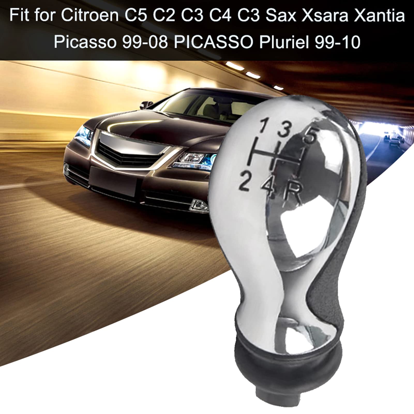 Pomello Cambio Manuale A 5 Marce Per Citroen C5 (2001-2008) E Xsara Picasso – Nero Argento, Con Cono Di Montaggio