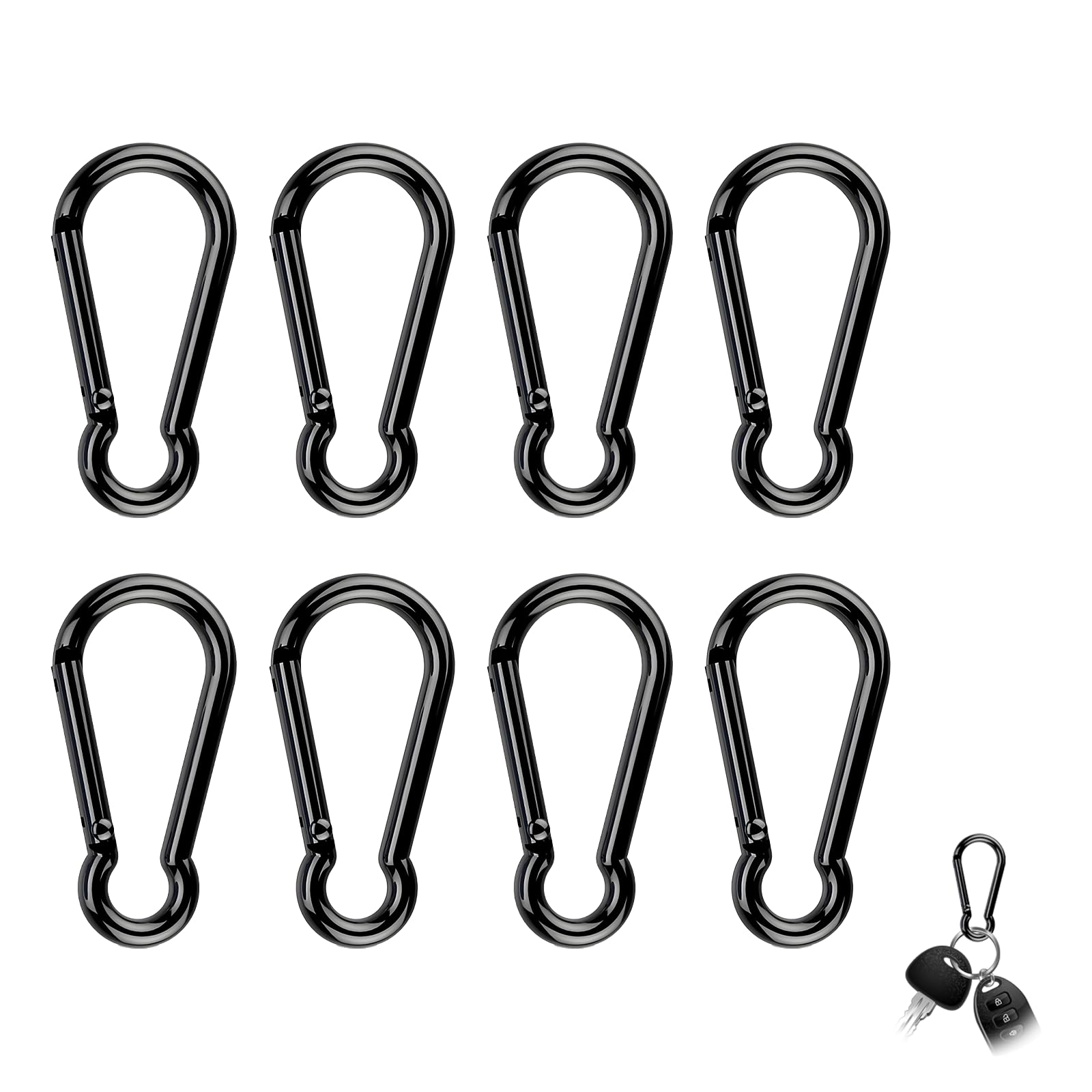 8Pcs Black Carabiner Clips, Heavy Duty Spring Snap Hook Locking Carabiner Clips Aluminum Alloy Steel Spring Link Key Chain Link Buckle for Hammock Swing Set Outdoor Travel Camping Fishing and Hiking
