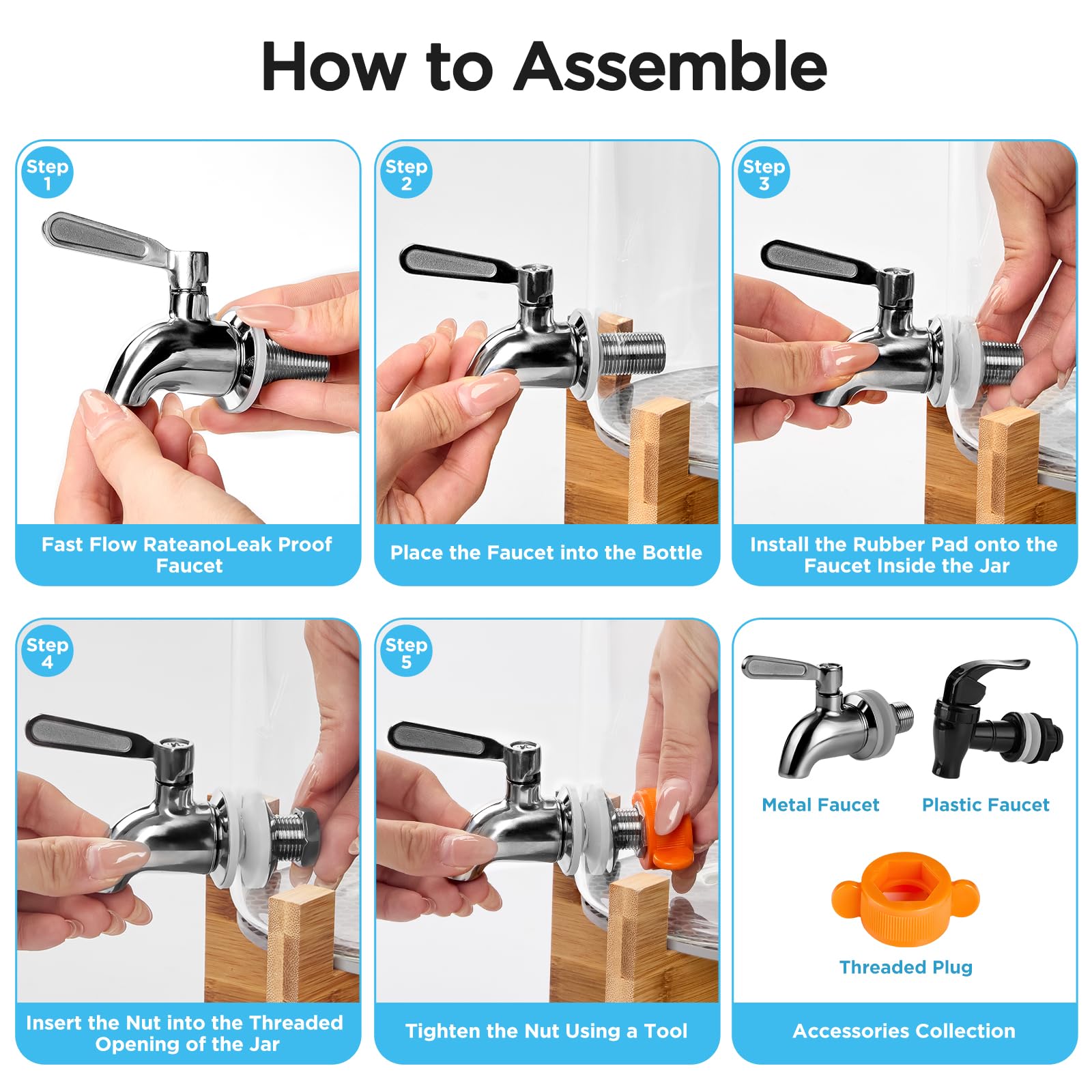 Dispensador de detergente de vidrio para lavandería, dispensador de líquido para lavandería con grifo de acero inoxidable, juego de 2 dispensadores de líquido, recipientes de vidrio para