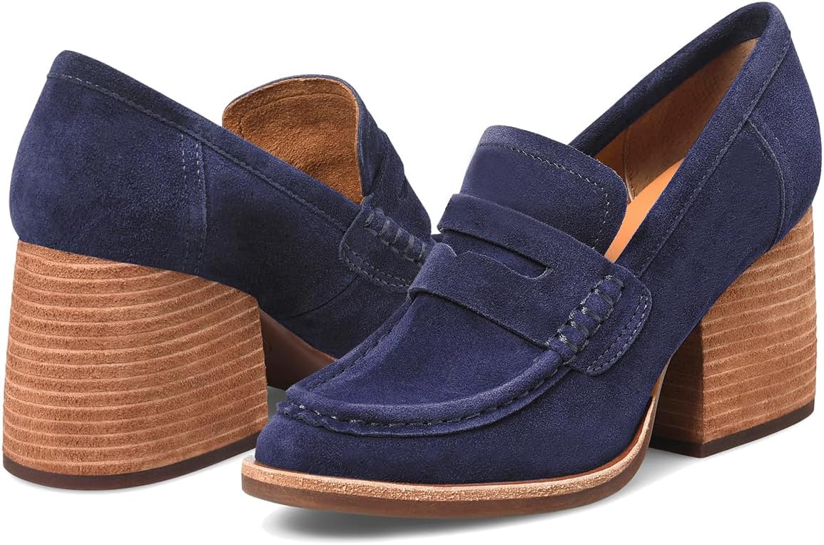 MOOMMO Women Chunky Platform Loafers Pumps Round Closed Toe Slip On Penny Loafers Suede Block High Heels Oxford Shoes Formal Classic Thick Heel Dress Loafer Office Ladies Vintage Comfort 4-11 M US