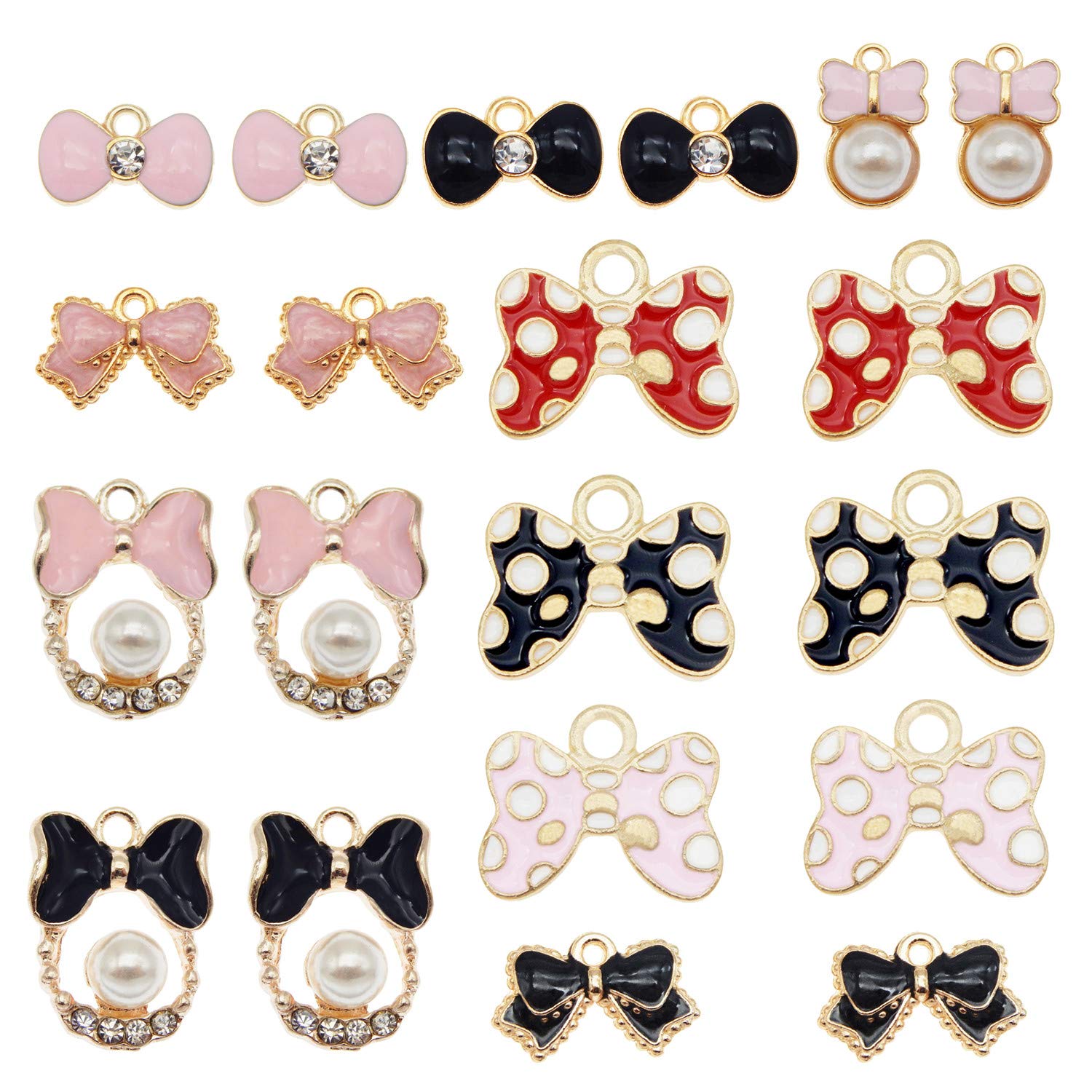 JJG 20pcs Gold Plated Enamel Cute Bow Dainty Dangle Women Girls Charms Pendant for Earrings Jewelry Making Necklace Bracelet Craft Findings