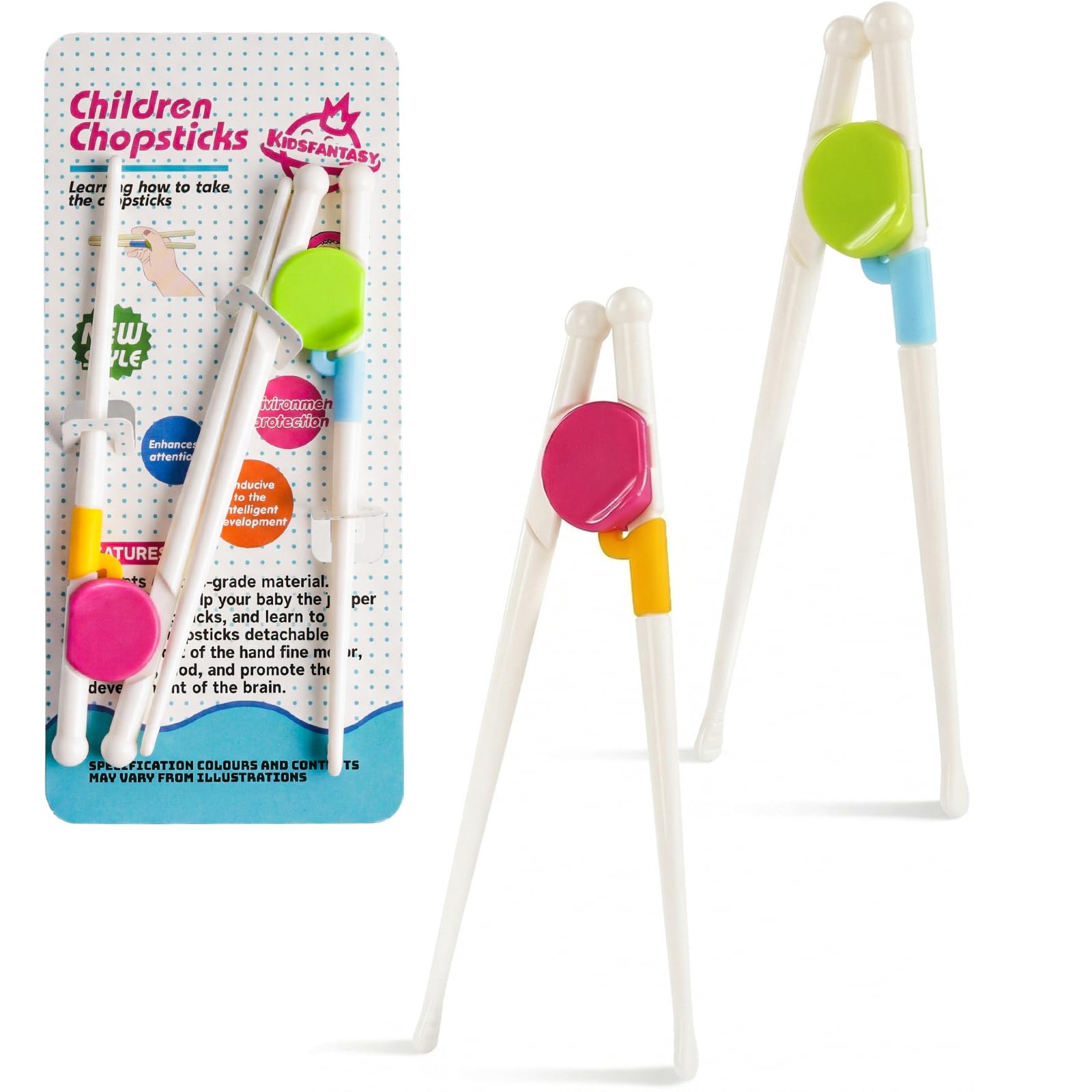 Kidsfantasy Kids Chopsticks, 2 Pairs Training Chopsticks for Toddlers Beginners Children Learning Practice, Hand Eye Coordination Development,