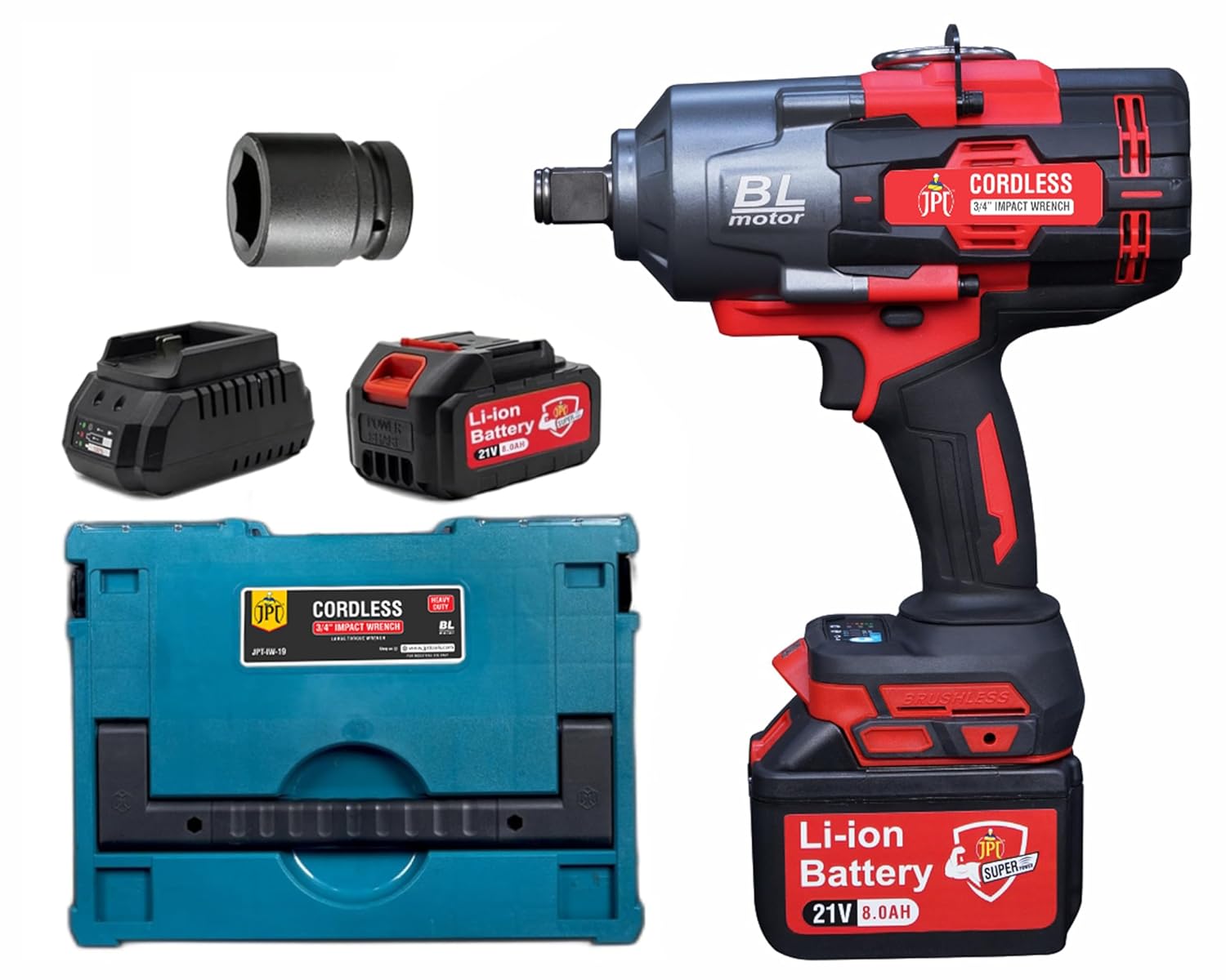 JPT Supreme Brushless 21V Cordless Impact Wrench 3/4" Inch 2100Nm Torque Max 2300RPM Speed