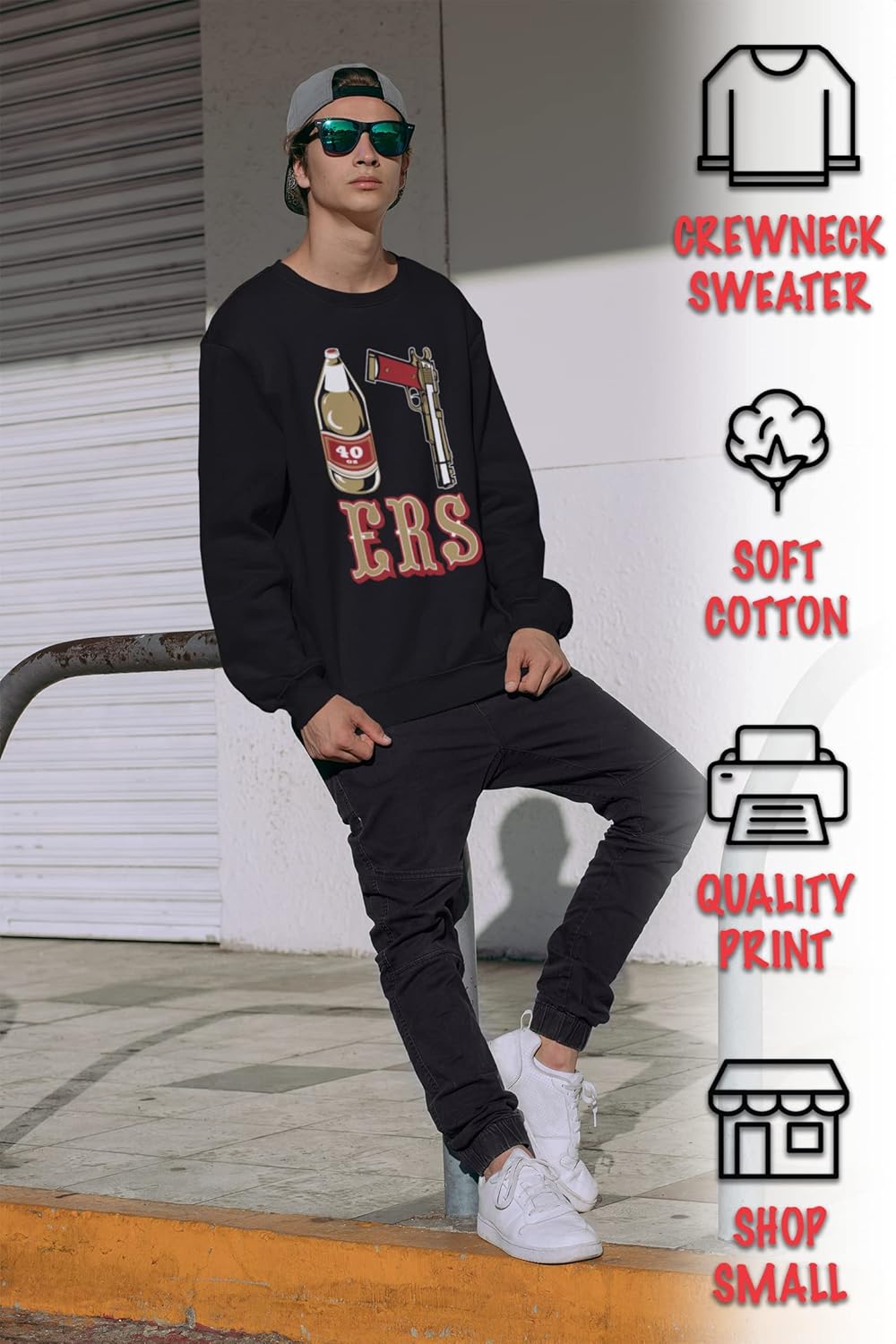 ShirtBANC Graphic 40 OZ 9MM Gold Gun Crewneck Sweatshirt State Sweater, S-3XL