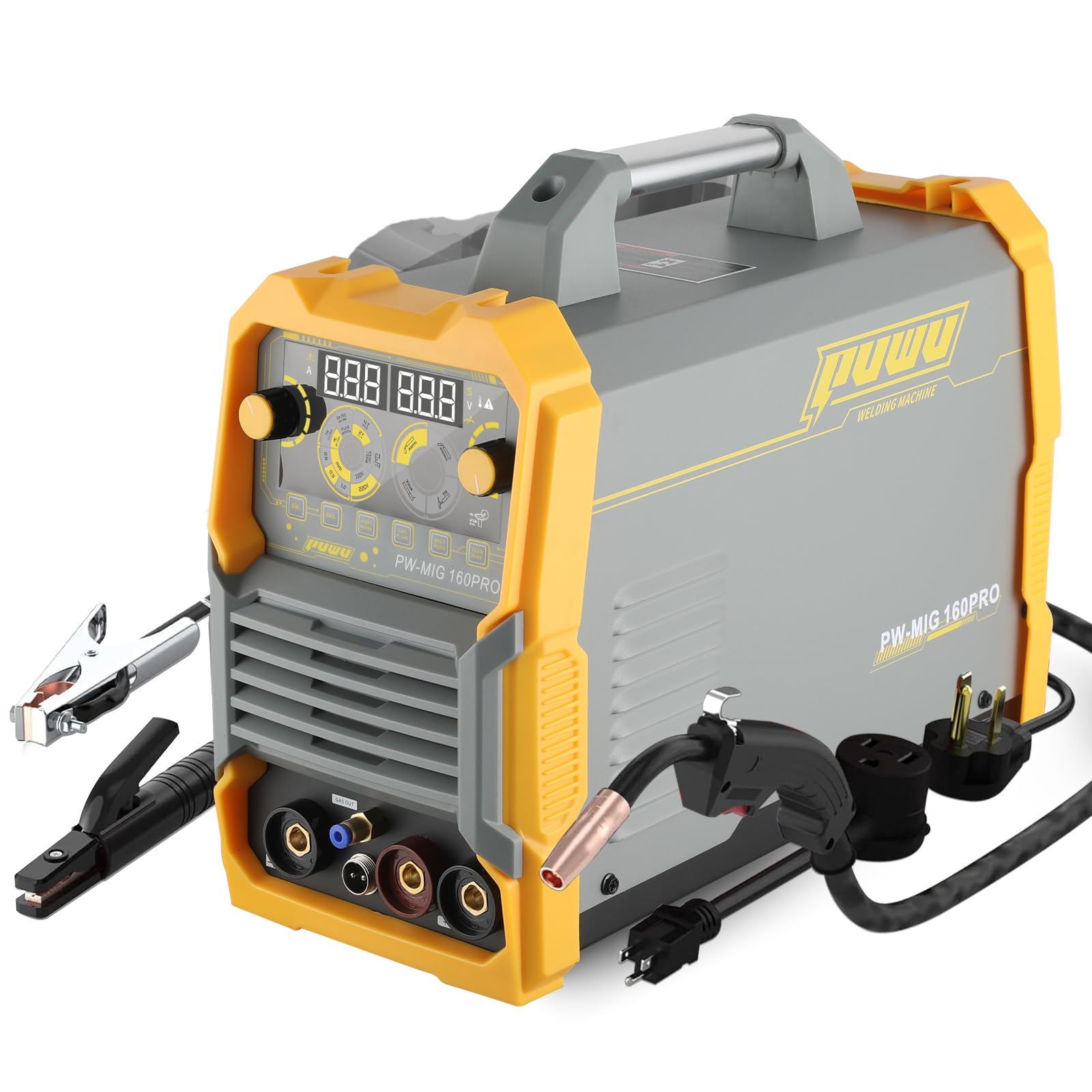 160A multiprocess Gas/Gasless MIG Welder,110V/220V Dual Voltage Flux Cored/MIG/Lift TIG/Stick ARC Welder 4 in 1 Welding Machine with IGBT Inverter LED Digital Display,Thermal Protection