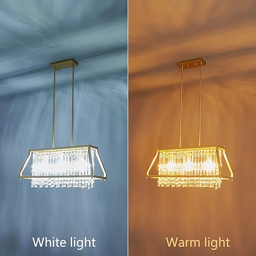 Miniatura 3 de LMQNINE Lámpara colgante de cristal de metal dorado para cocina, isla de comedor, sala de estar, techo plano e inclinado (rectangular, 25.98