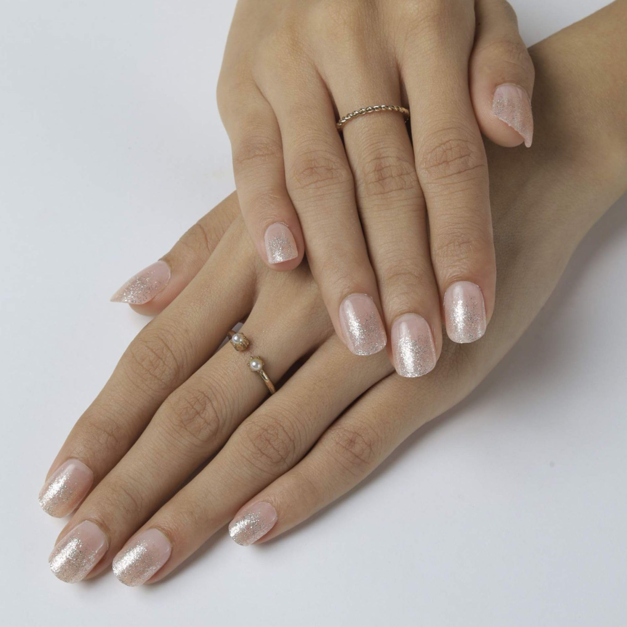 Twinkle Tips Short Squoval Nude Glitter Reusable Artificial Nails | 24 Tips-image-4