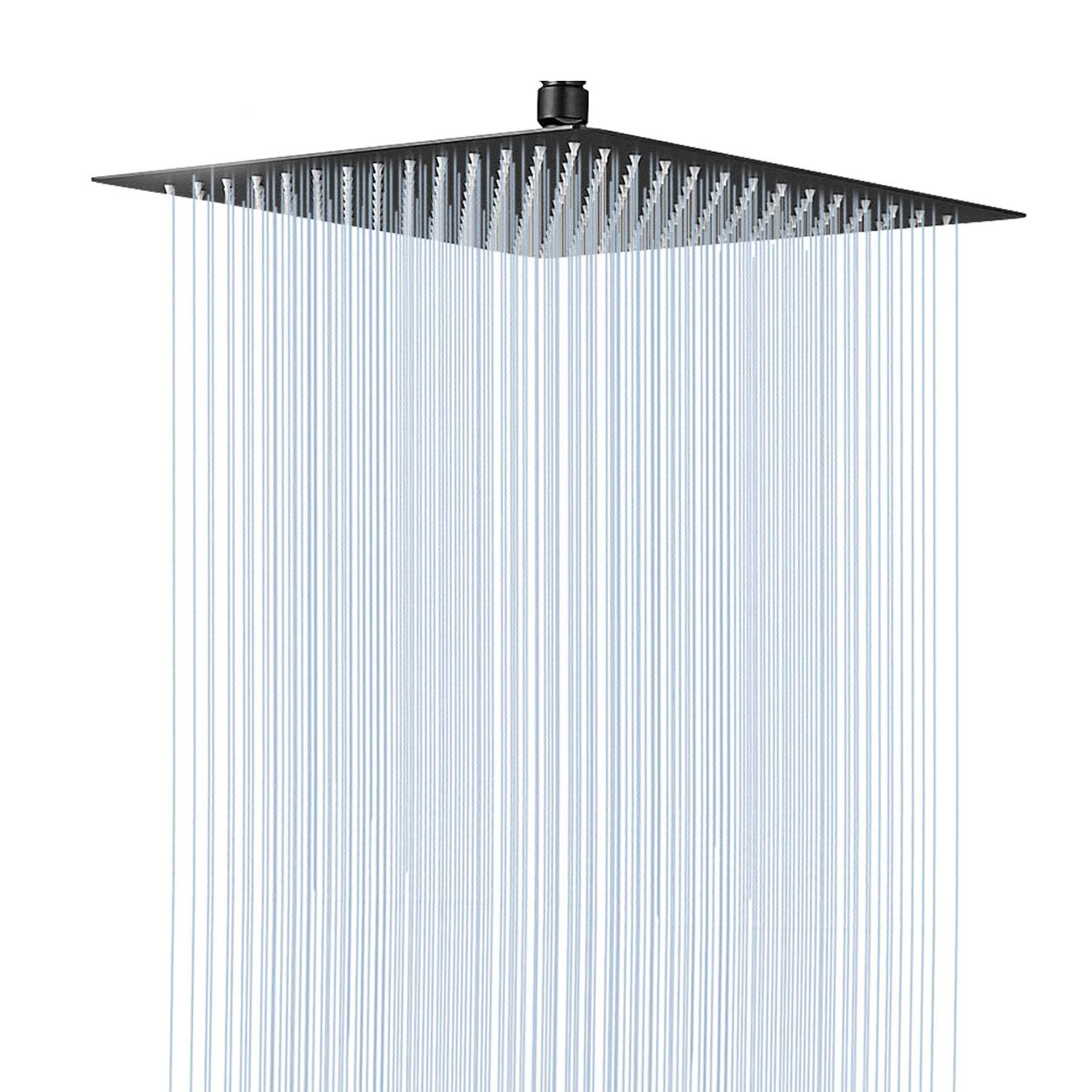 Blucky - Soffione doccia a pioggia quadrato da 30,5 cm, in acciaio inox 304, ultra sottile, ad alta pressione, nero opaco, per bagno
