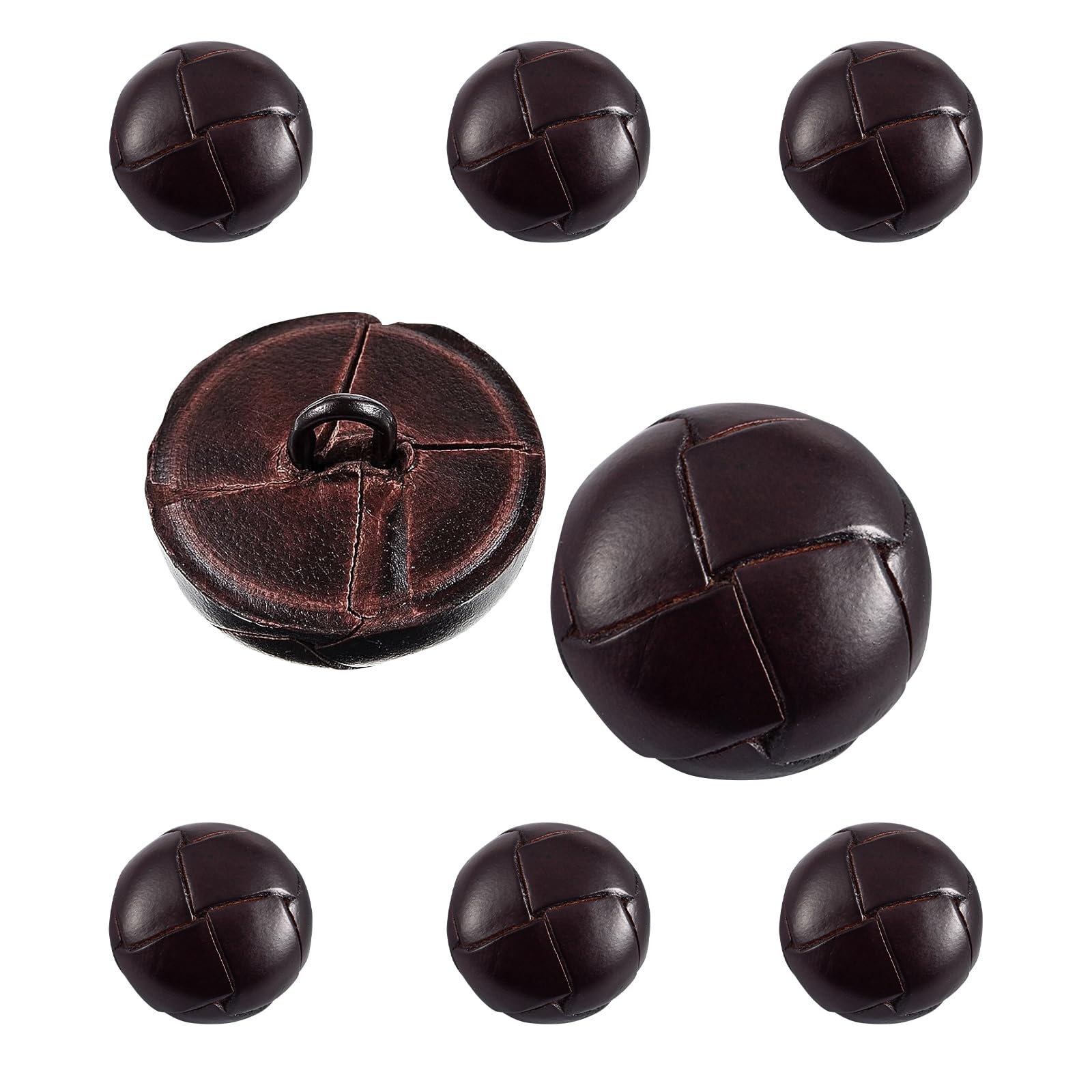 8PCS 20mm Vintage Dark Brown Genuine Leather Buttons, Hand-Woven Decorative Buttons with Brass Eyelets, Sewing Accessories for Crafting, Clothes, Bags and Hats
