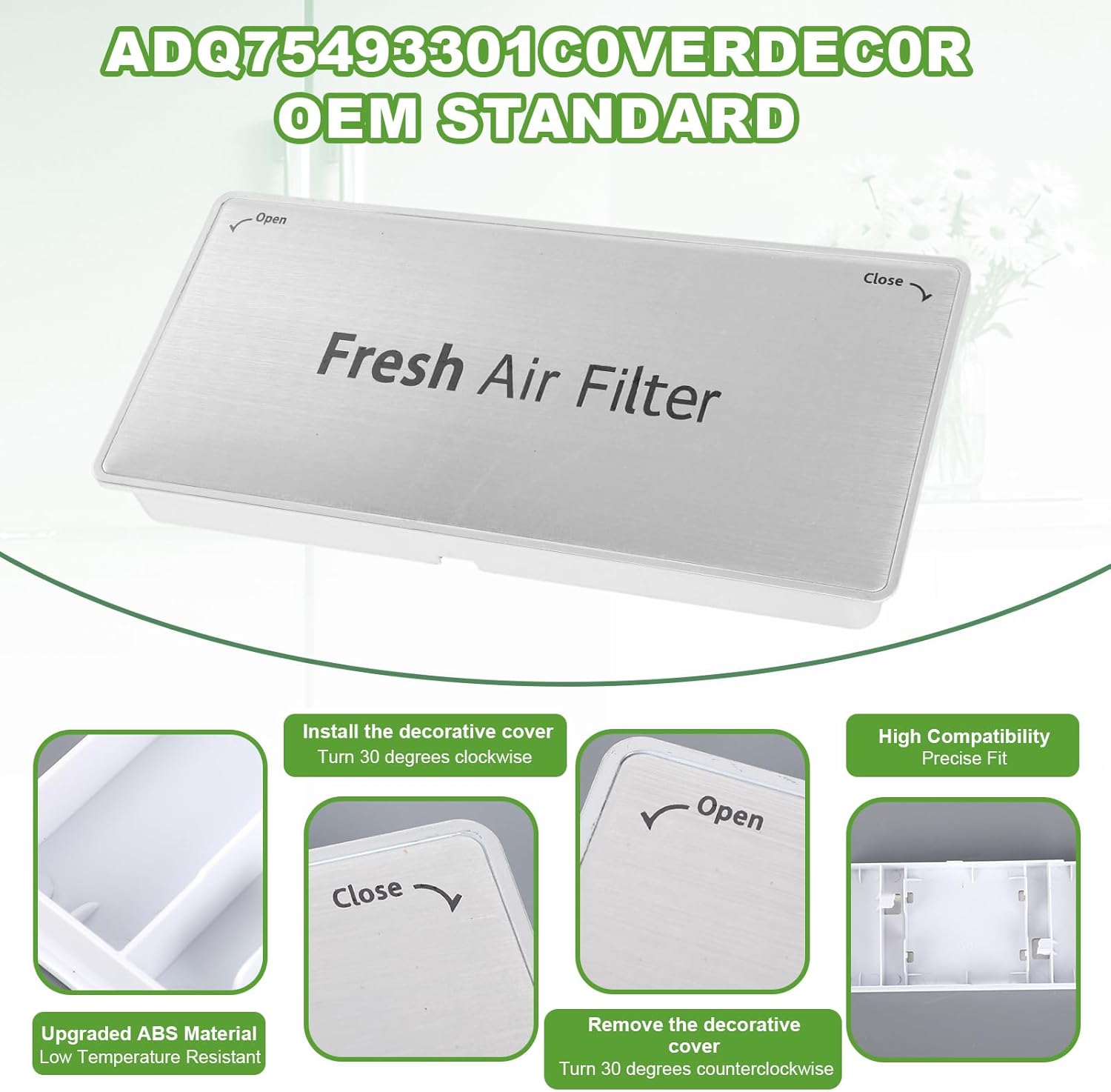 ADQ75493301 Refrigerator Air Filter Cover for LG, Fresh Air Filter Cover Replacement Compatible with LG Refrigerator LRMVS3006S LRMDS3006S LRMVC2306S LRMDC2306D