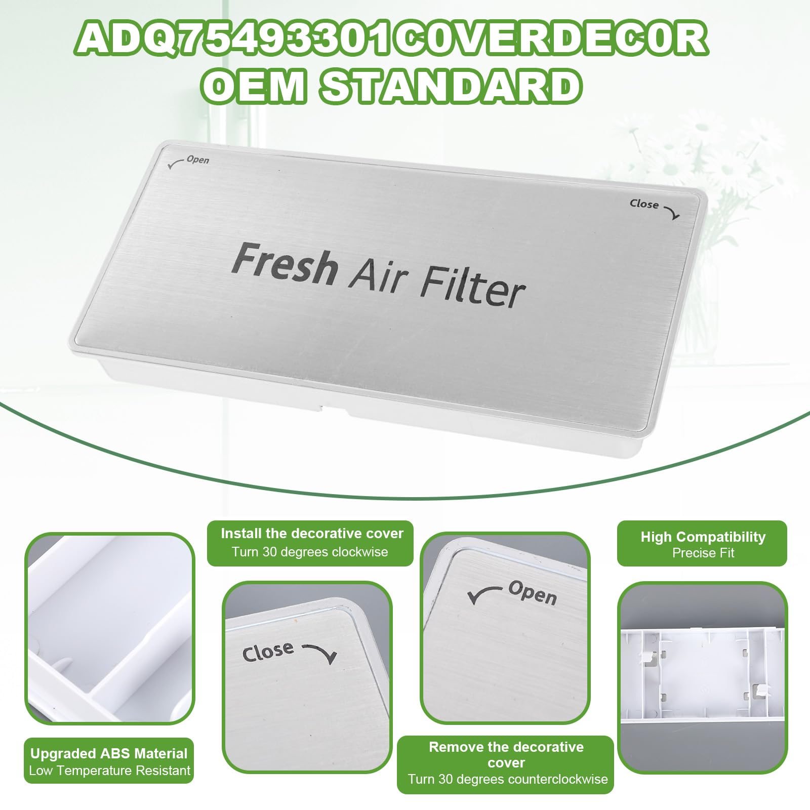 ADQ75493301 Couvercle Filtre à Air Réfrigérateur pour LG, Remplacement du Couvercle de Filtre à Air Frais Compatible avec LG Réfrigérateurs LRMVS3006S LRMDS3006S LRMVC2306S LRMDC2306D