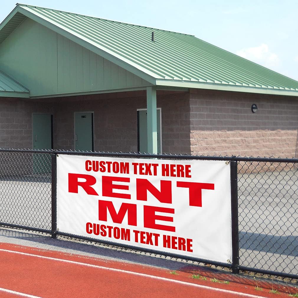 Custom Vinyl Banner Multiple Sizes Rent Me Red Outdoor Advertising Printing Rentals Outdoor Weatherproof Industrial Yard Signs 4 Grommets Personalized Text Here 16x40Inches
