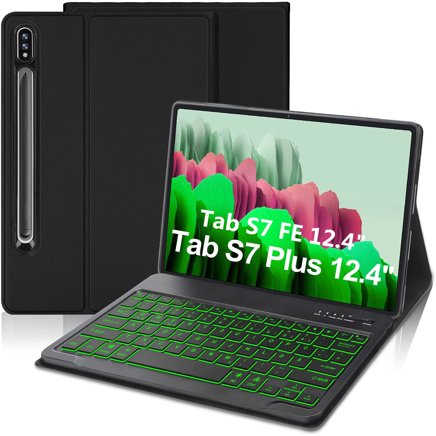 IVEOPPE Samsung Galaxy Tab S7 FE 2021 & Tab S7 Plus 2020 12.4'' Keyboard Case- Backlit Keyboard with S Pen Holder, Slim Stand Cover Detachable Wireless Keyboard, Compatible for T970/T975/T976/T978
