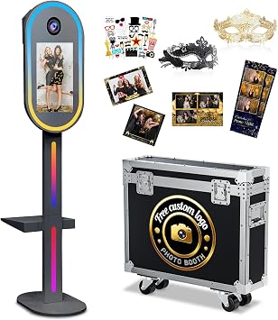 Magic Mirror Photo Booth,15.6" Touch Screen DSLR Photo Booth Machine, RGB Mood Light with Flight Case Remote App Control RGB Light for Weddings, Parties & Events Black