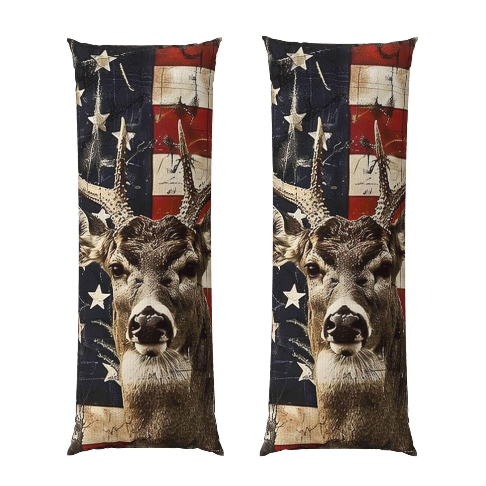 Body Pillow Cover 20x54 Inch, Americana Flag Deer Print Long Lumbar Pillow Case with Zipper Long Body Pillowcase Decorative for Bed Sofa Bedroom