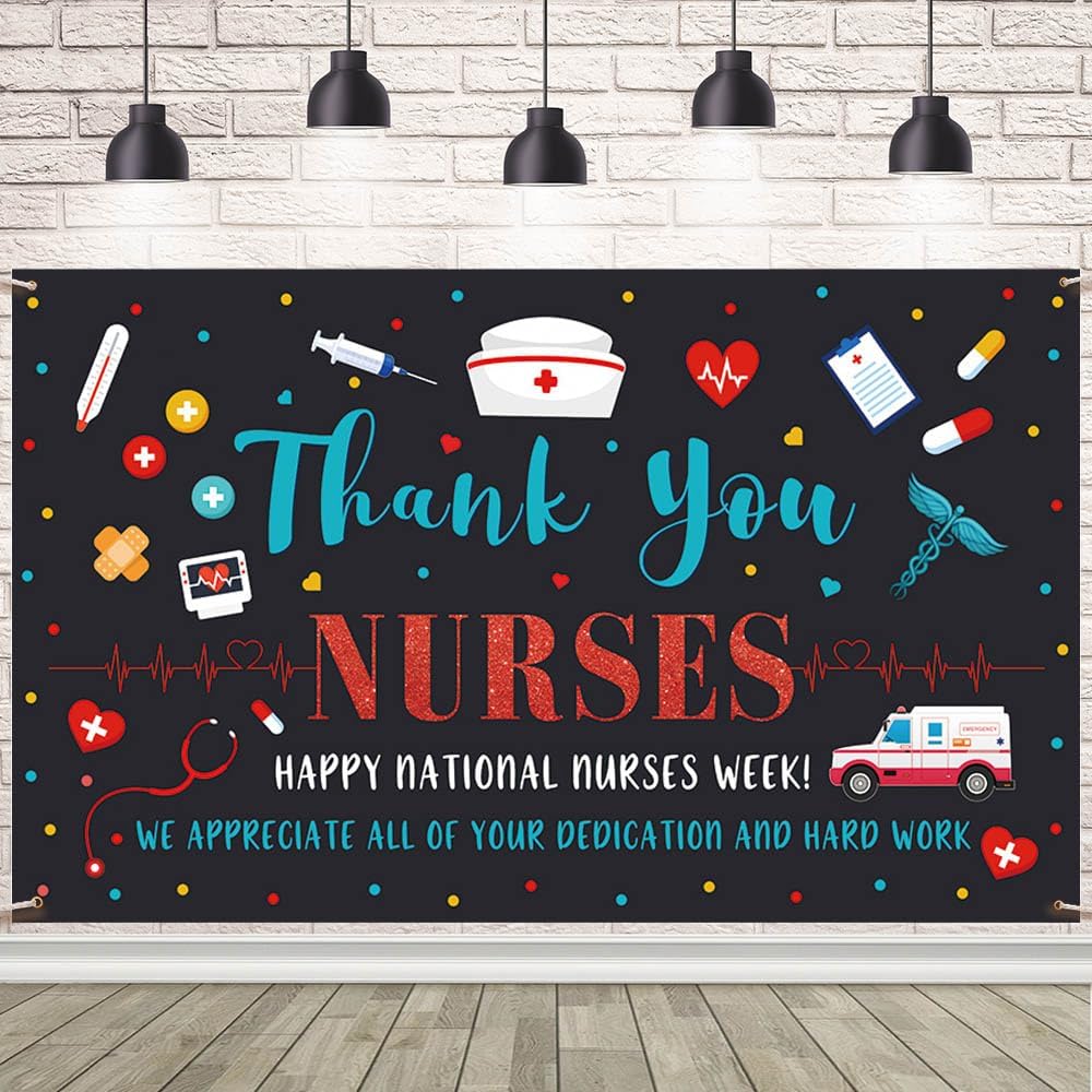 Amazon.com: Nurse Appreciation Week Banner Backdrop Decorations - Happy ...