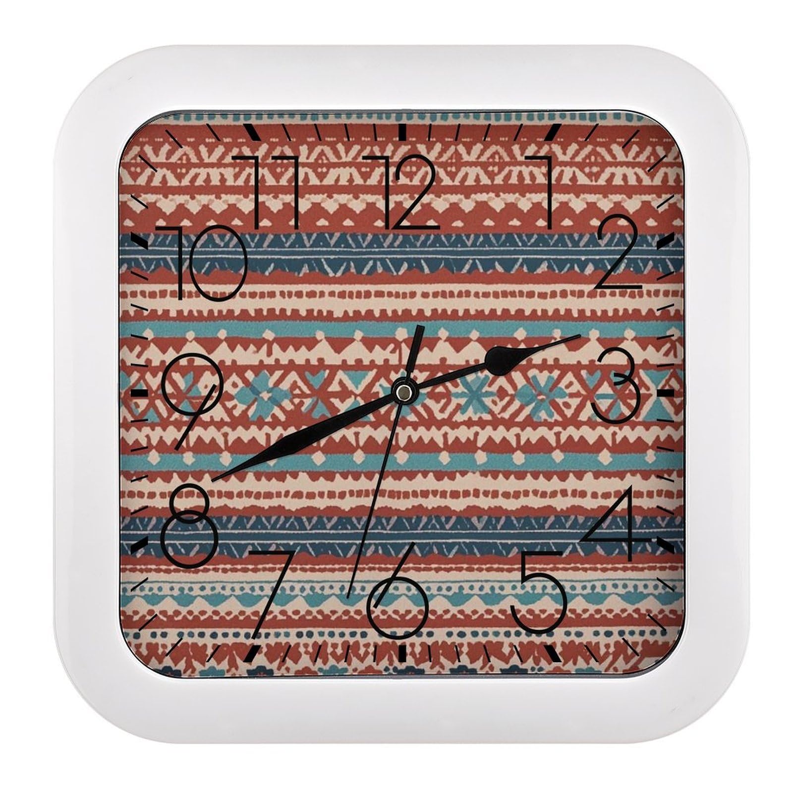 Horloge bohème imprimé jacquard carrée pour décorer le salon et la salle de classe