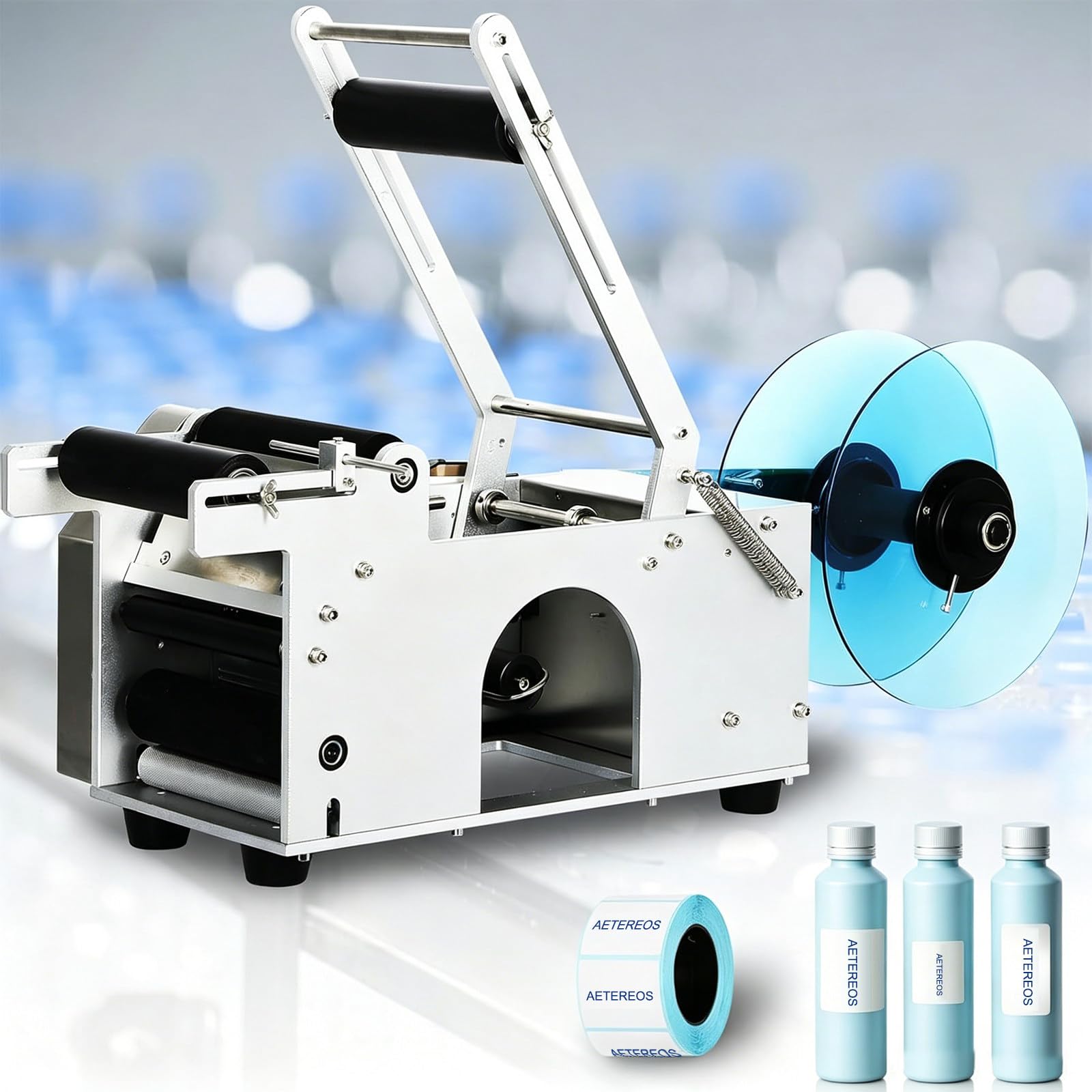 AETEREOS Semi-Automatic Labeling Machine, Round Bottle Label Applicator & 100W