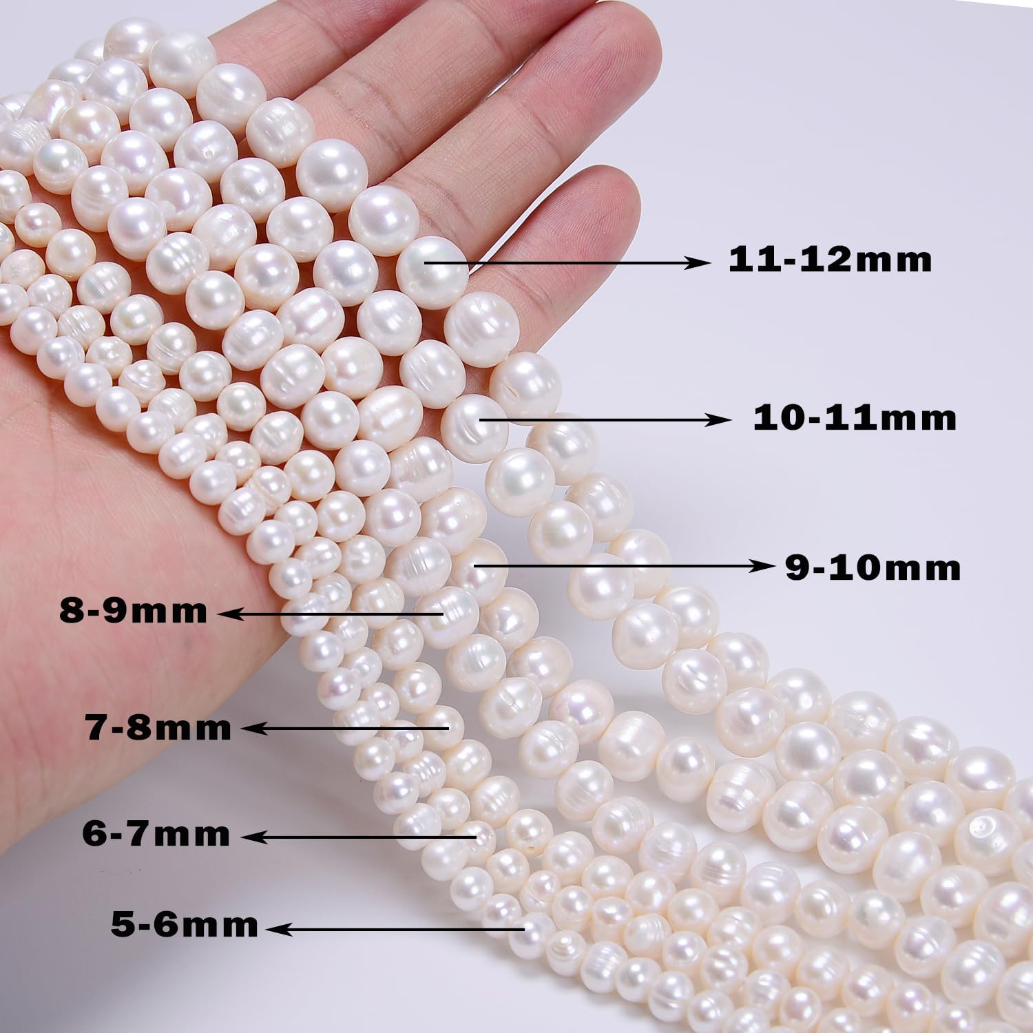 AD Beads Natural Freshwater White Pearl Round Beads 15" 4mm 6mm 8mm 9mm 10mm 11mm 12mm (6-7mm) - Image 5