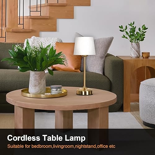 Vista 3 de YAYZA! Lámpara de mesa inalámbrica de altura ajustable, pantalla de tela, 7500 mAh, recargable, LED, inalámbrico, táctil, luz nocturna, atenuación