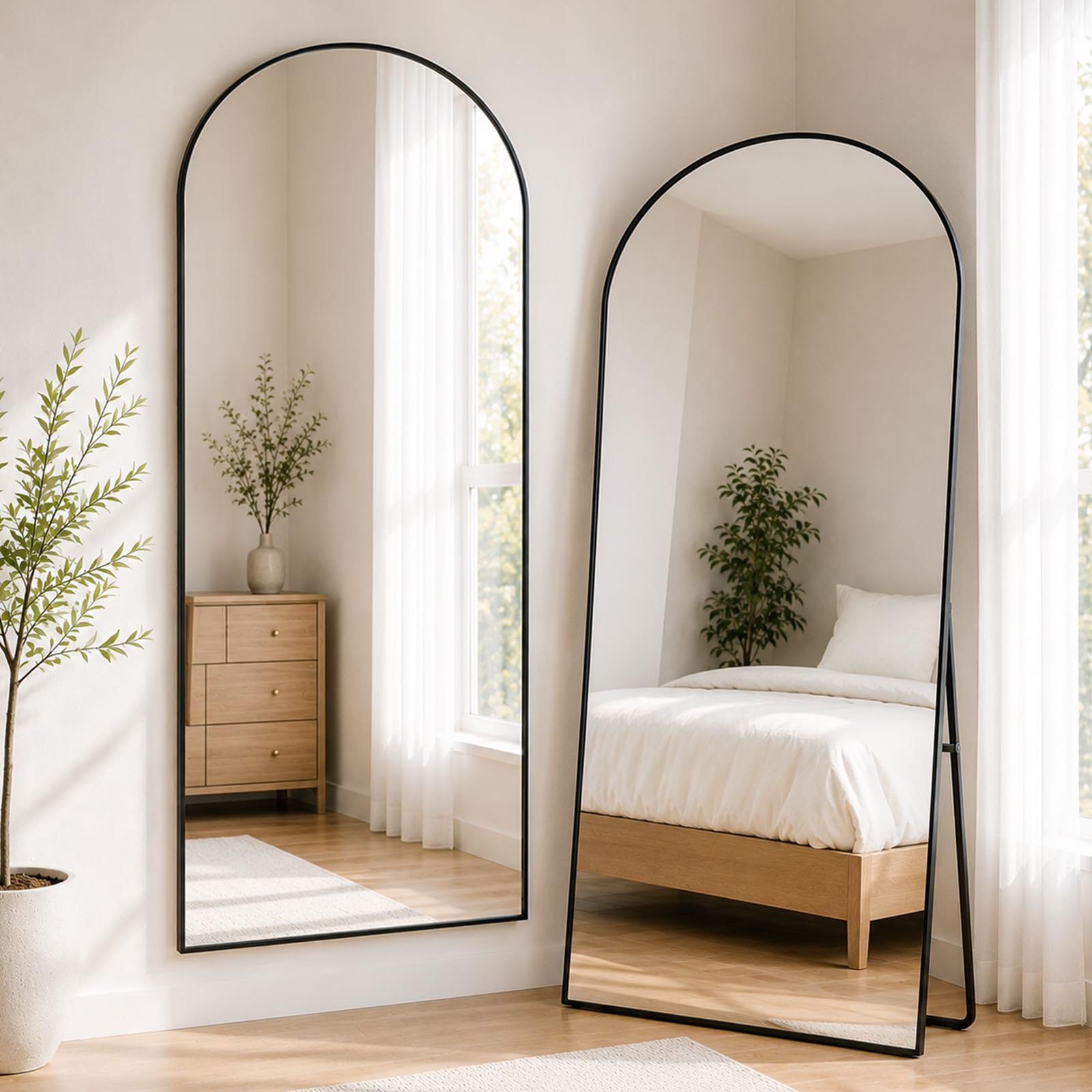 Ganzkörperspiegel 165x60CM Standspiegel mit Aluminiumrahmen, Wandspiegel Groß Schwarz, HD-Glas Bruchsicher, Spiegel Ganzkörper für Schlafzimmer Ankleidezimmer Wohnzimmer
