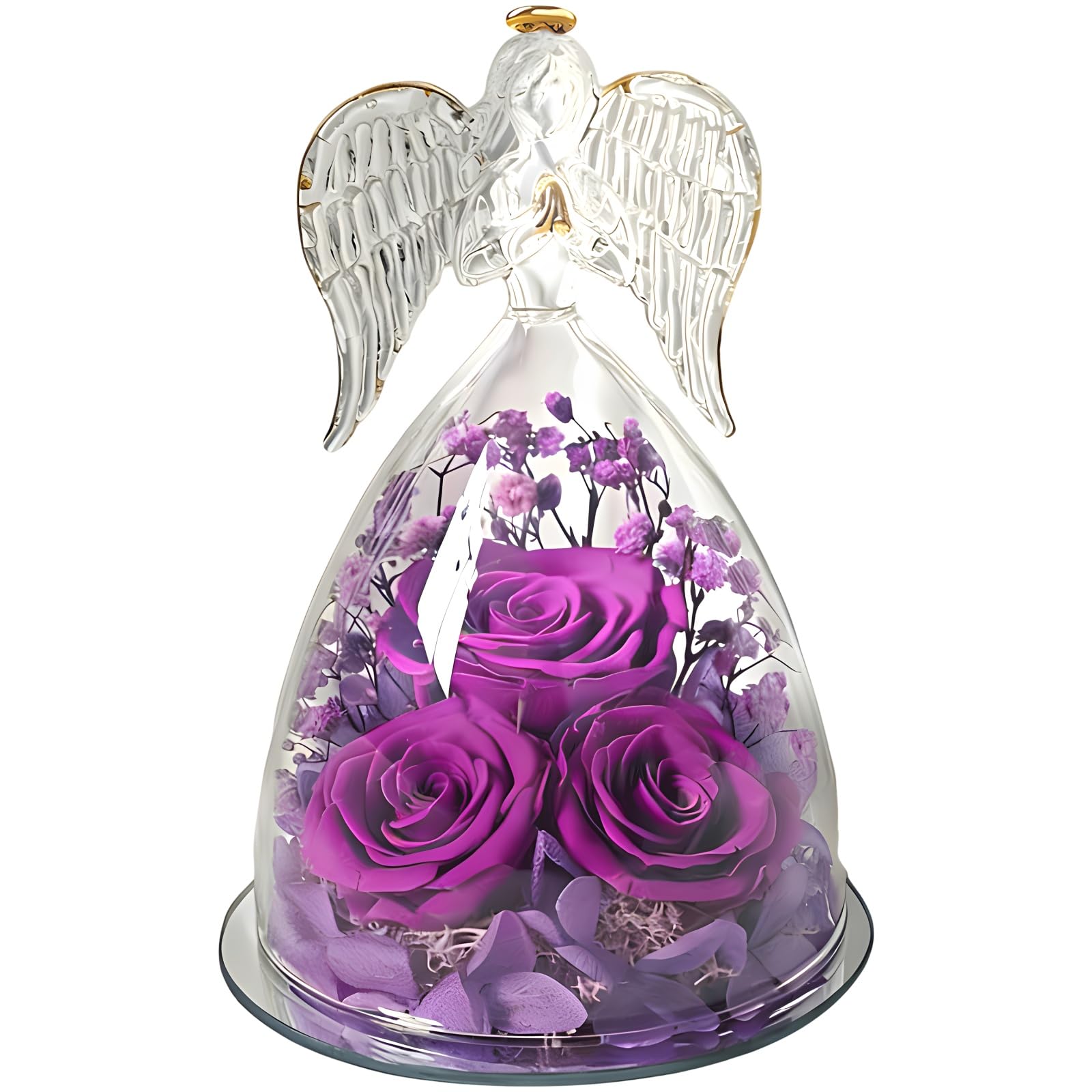 Fleur préservée 16,5 cm en figurine d'ange, cadeau pour grand-mère, maman et femme