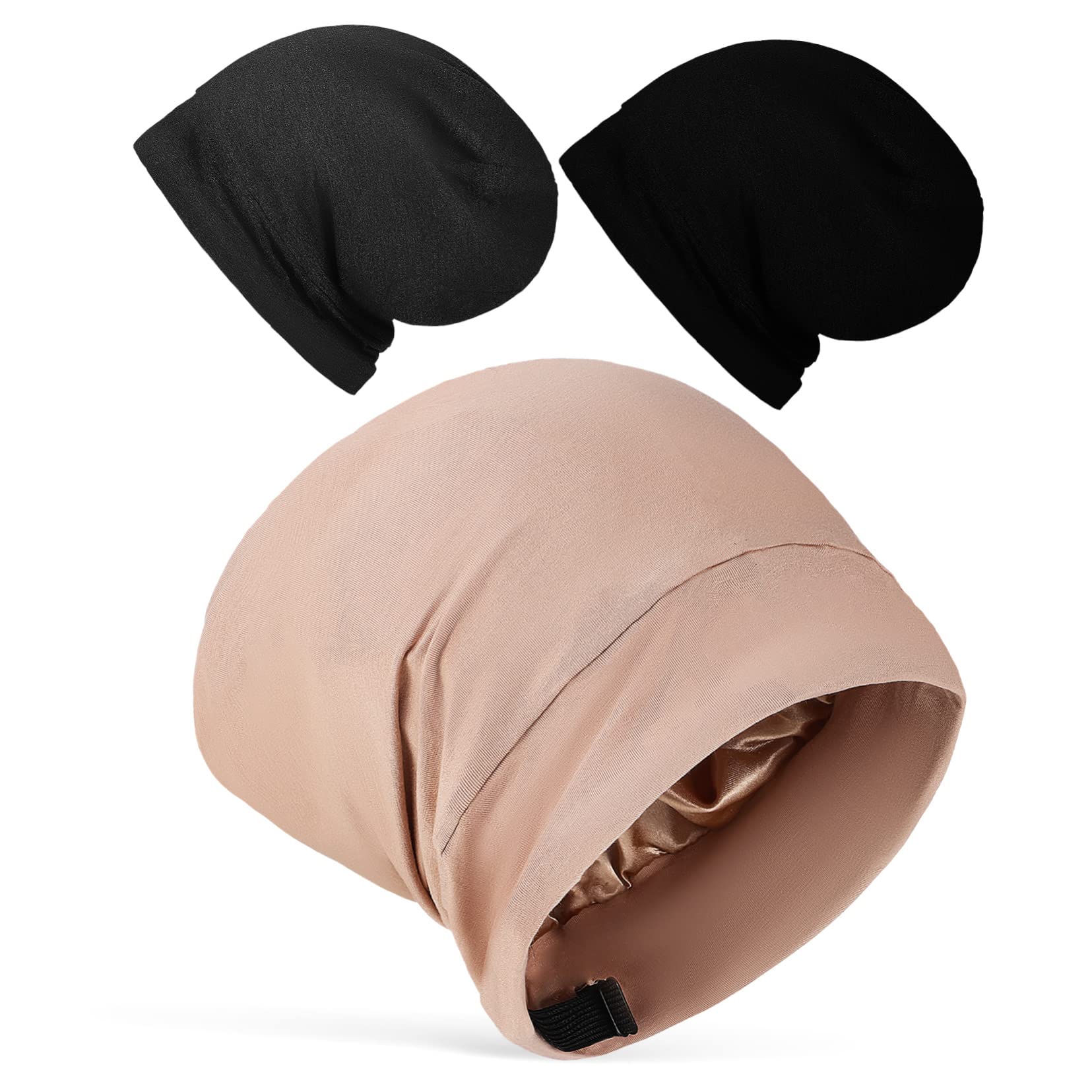 BESPORTBLE Cuffia per Dormire in Raso Regolabile, 3 Pezzi, Nero Grigio Kaki