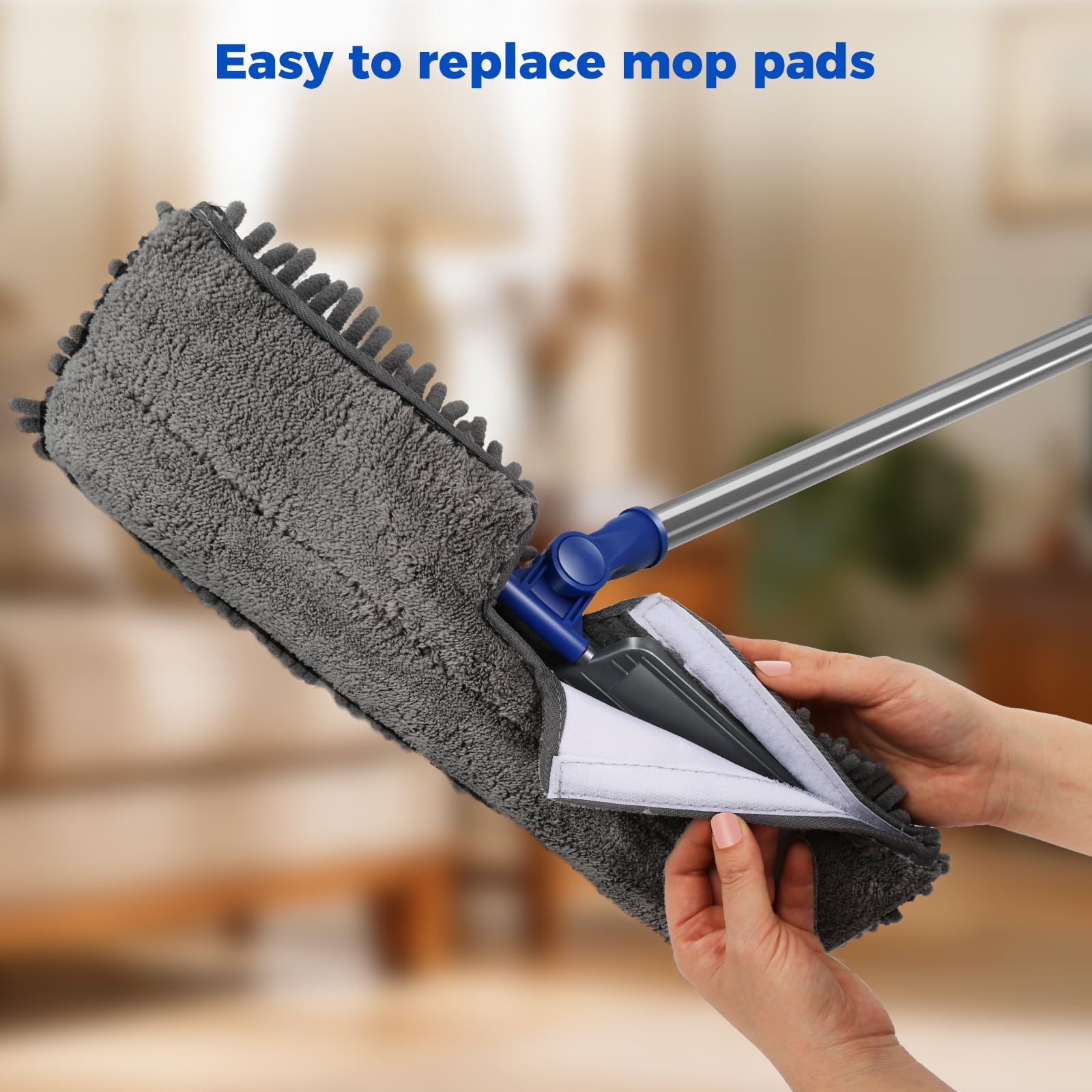 Masthome Mikrofaser-Mops für Bodenreinigung, Staubwischer mit 4 wiederverwendbaren Pads, Flacher Flip-Mops für Nass- und Trockengebrauch, professioneller Mikrofaser-Mop für Hartholz, Laminat