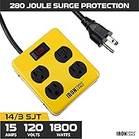 Vista 3 de IRON FORGE CABLE Regleta de alimentación de 4 salidas con protector contra sobretensiones de alta resistencia con disyuntor integrado, cable SJT