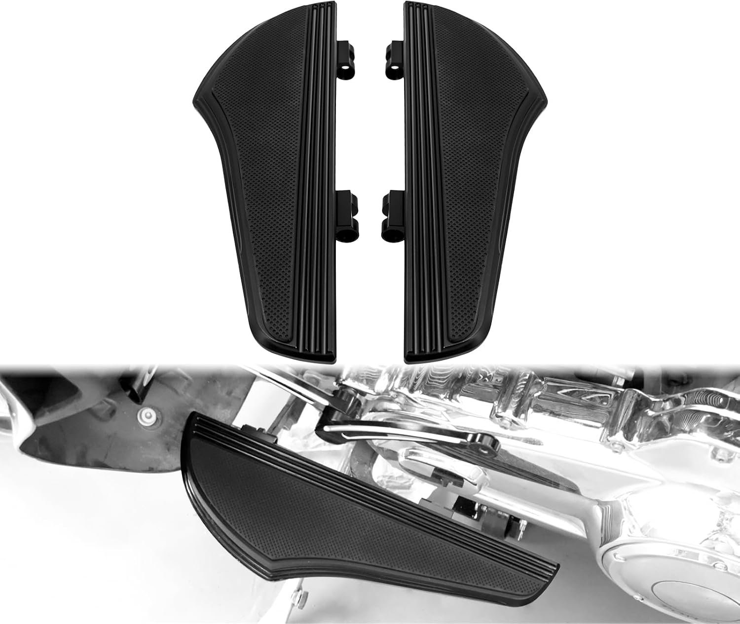 Motorcycle Floorboards Front Rear Foot Pegs Footboards Set Fit for Harley Touring Electra Glide Road Glide Road King Street Glide 2 Pairs (Color:Black)