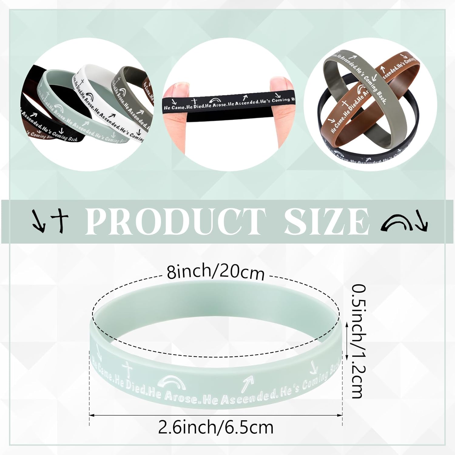 ShinyRelief Christian Easter Church Gift Bulk Bracelet Father Silicone Bracelets He Came Died Arose Ascended Coming Back Wristbands Witness Gospel Message Jesus Wristbands for Men Women