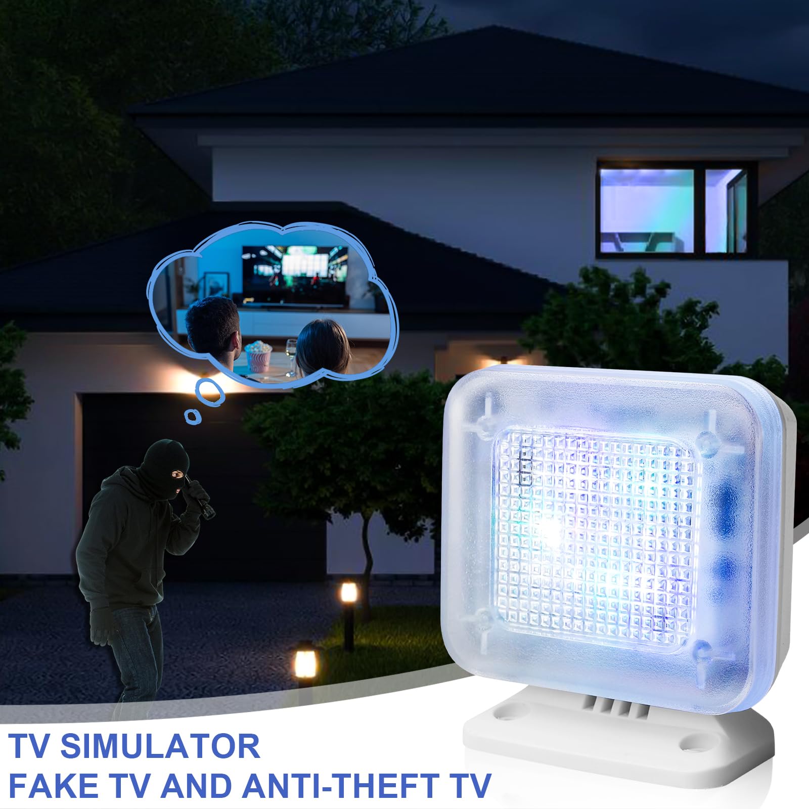 GOMETY Symulator TV z 12 diodami LED i 3 programami do wyboru, Dummy TV symulator TV, wydajna energetycznie atrapa telewizyjna z programatorem czasowym, w komplecie z adapterem sieciowym, do