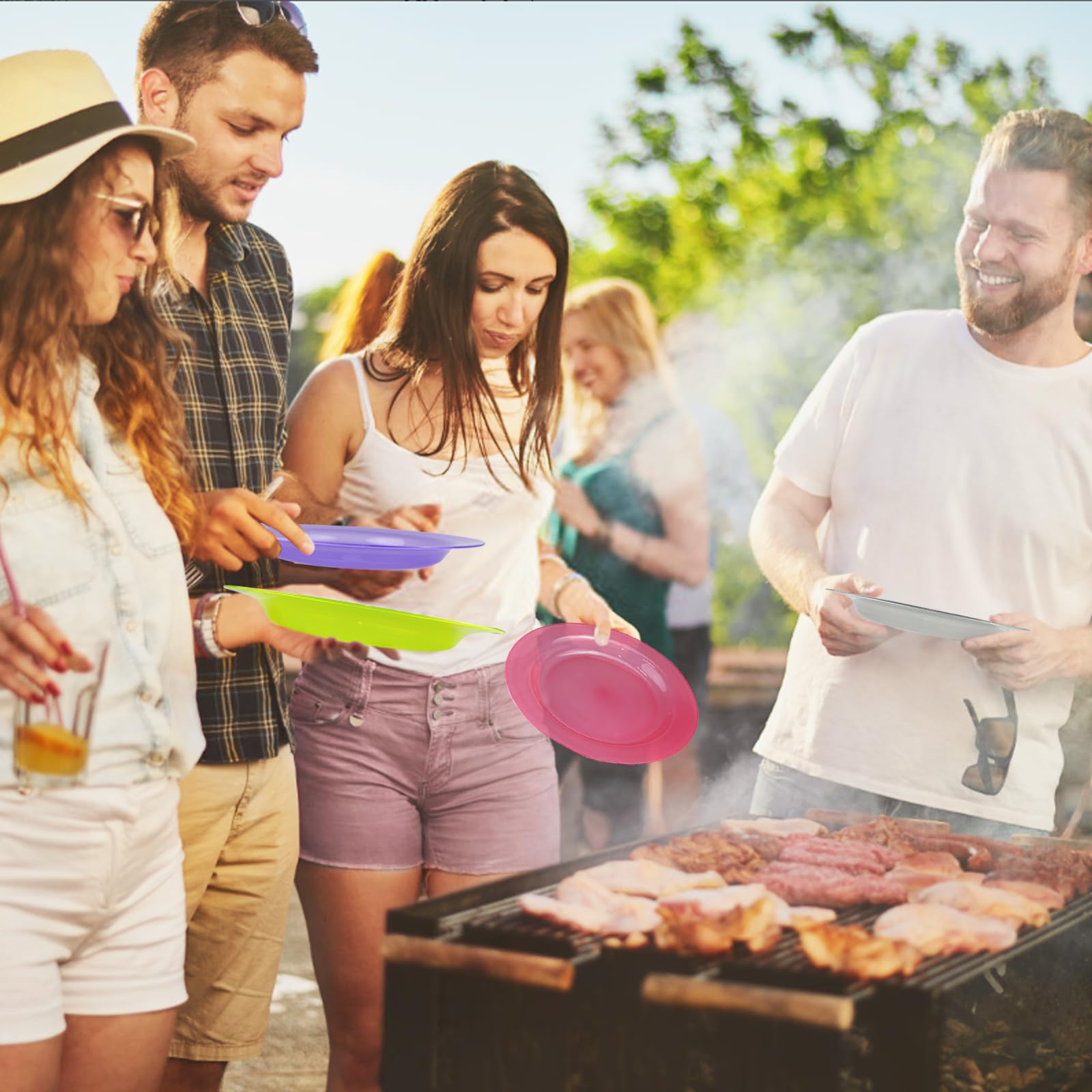 Lot De 36 Assiettes En Plastique Réutilisables 25 Cm - 6 Couleurs, Micro-ondes Et Lave-vaisselle