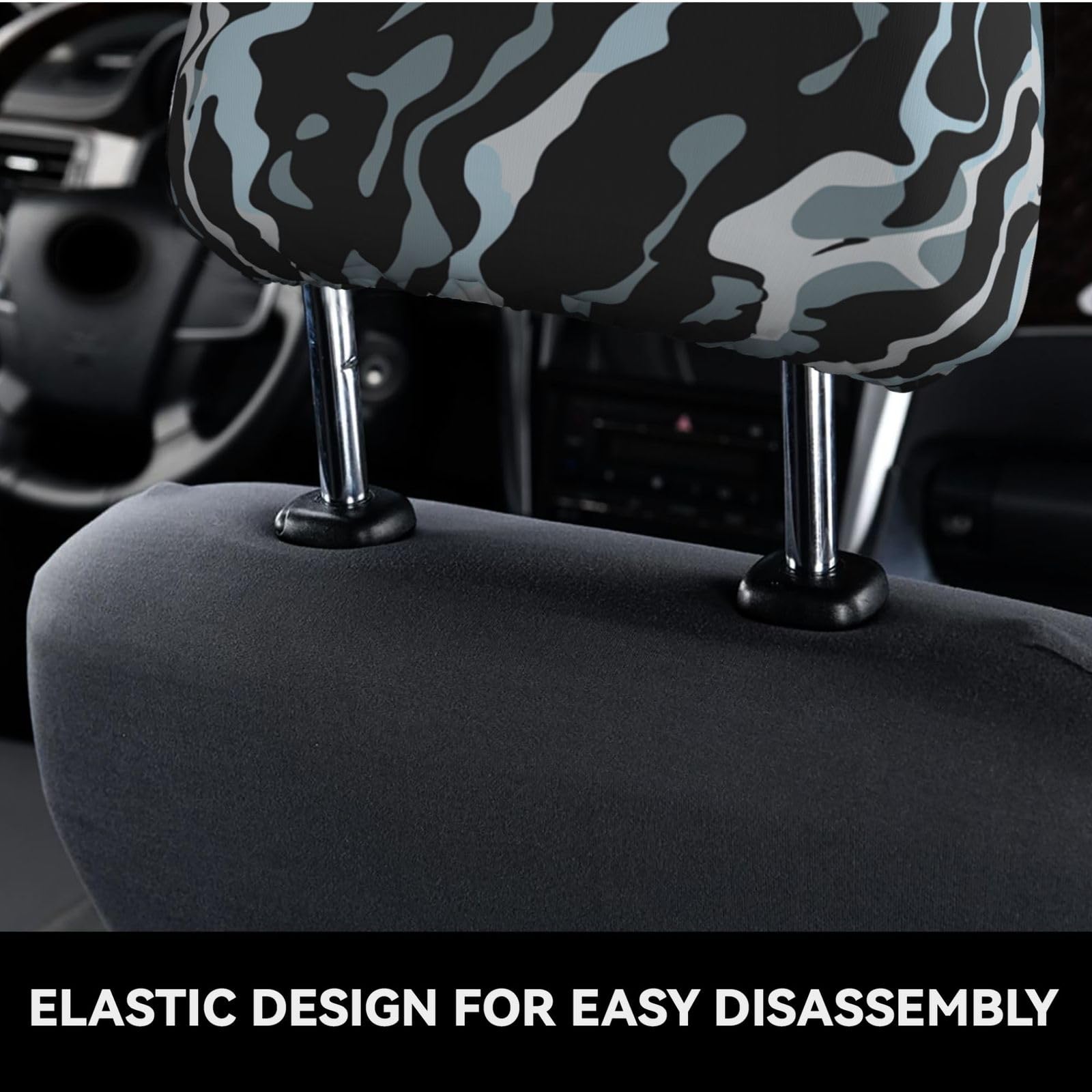 Foruidea Camouflage Black Gray Car Seat Headrest Cover Set of 2 Pack Car Truck SUV Van Head Rest Protector Covers Universal Fit Cushion for Womens Mens