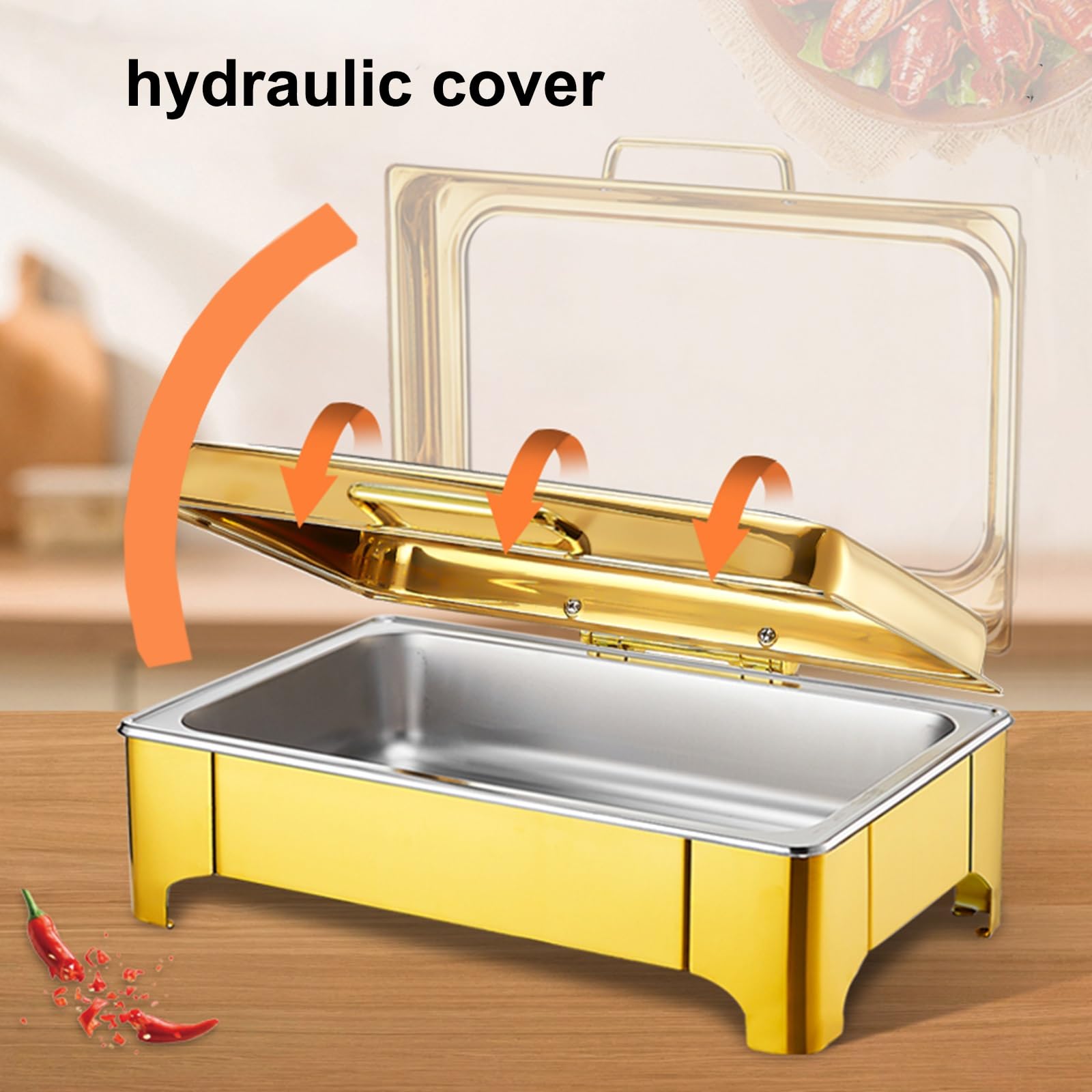 Chafing Dish Electrico de Acero Inoxidable Calentador de Buffet Eléctrico con Control de Temperatura y Tapa de Cristal Transparente para Buffet de Catering(9L/3)