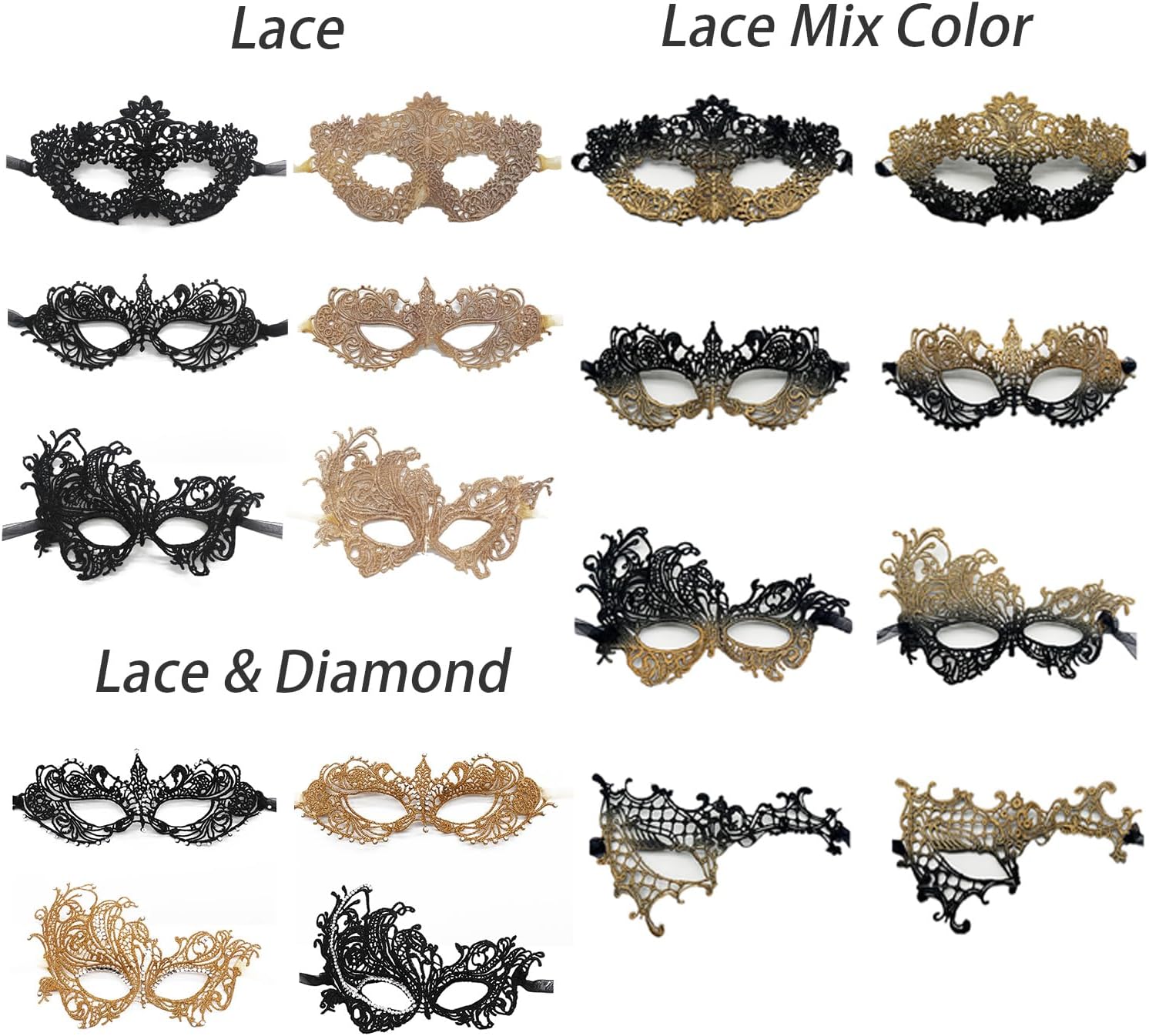 TFTSR Masquerade Masks for Women Couples & Men - Gold & Black Lace Venetian Dress & Mardi Gras Mask Adults Party Costume - Image 7