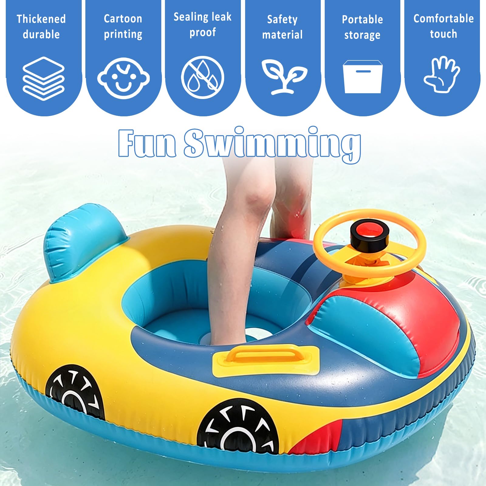 XIMEI Salvagente Neonato Bambini con Parasole, Ciambella Neonato, Salvagente Gonfiabile per Bambini, Gonfiabili con Sedile, Piscinetta Gonfiabile Bambini Volante con Clacson 12 a 48 Mesi (A)